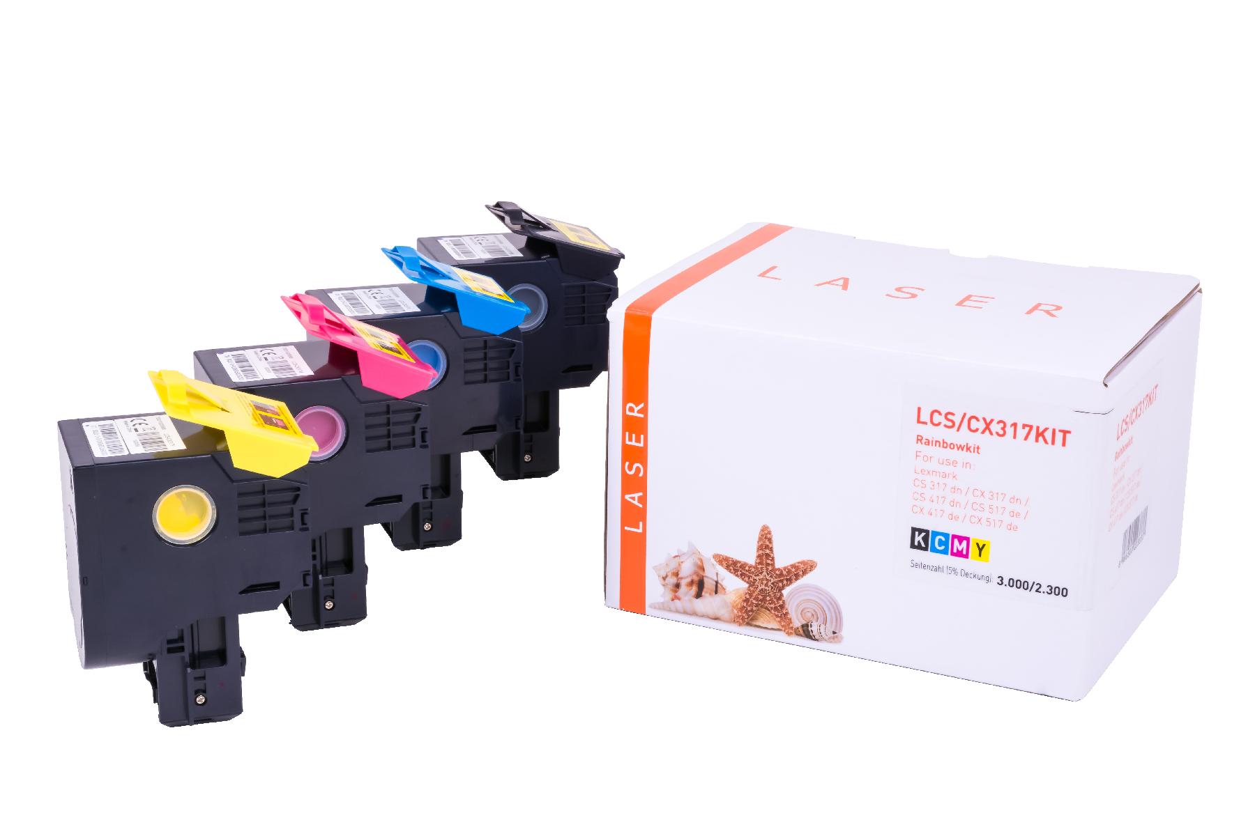 CS/CX317KIT alternativ Toner Rainbowkit für Lex / 71B20K0/C0/M0/Y0 / BK3.000 / CMY2.300 Seiten