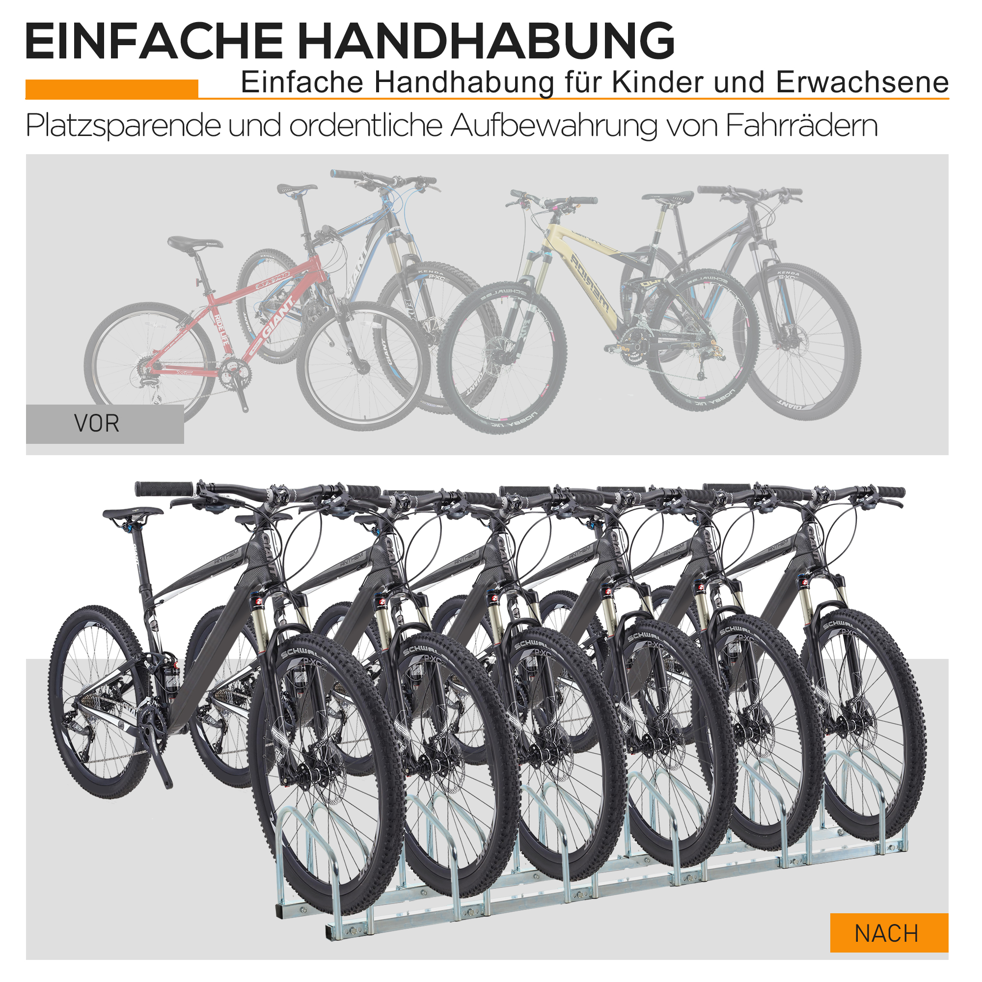 Fahrradständer für 6 Fahrräder wetterfest Wand- oder Bodenmontage Stahl 179 x 33 x 27cm