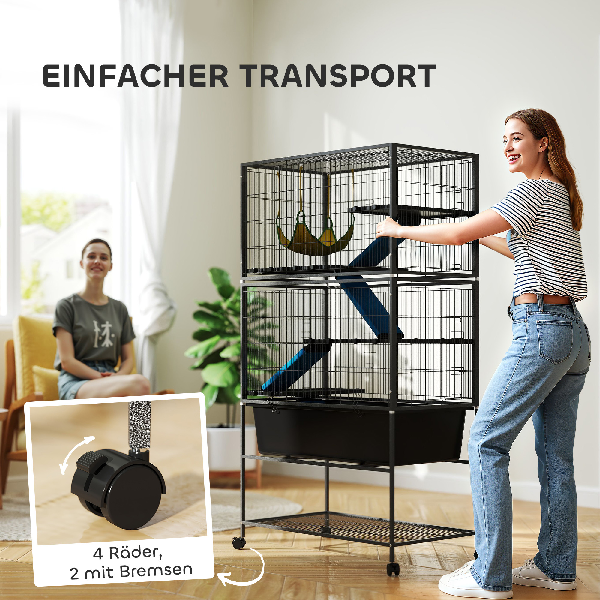 Kleintierkäfig, Haustierkäfig mit 5 Ebenen, Rutschfeste Rampen, Hängematte, 88 x 48 x 150,5 cm, Dunkelgrau