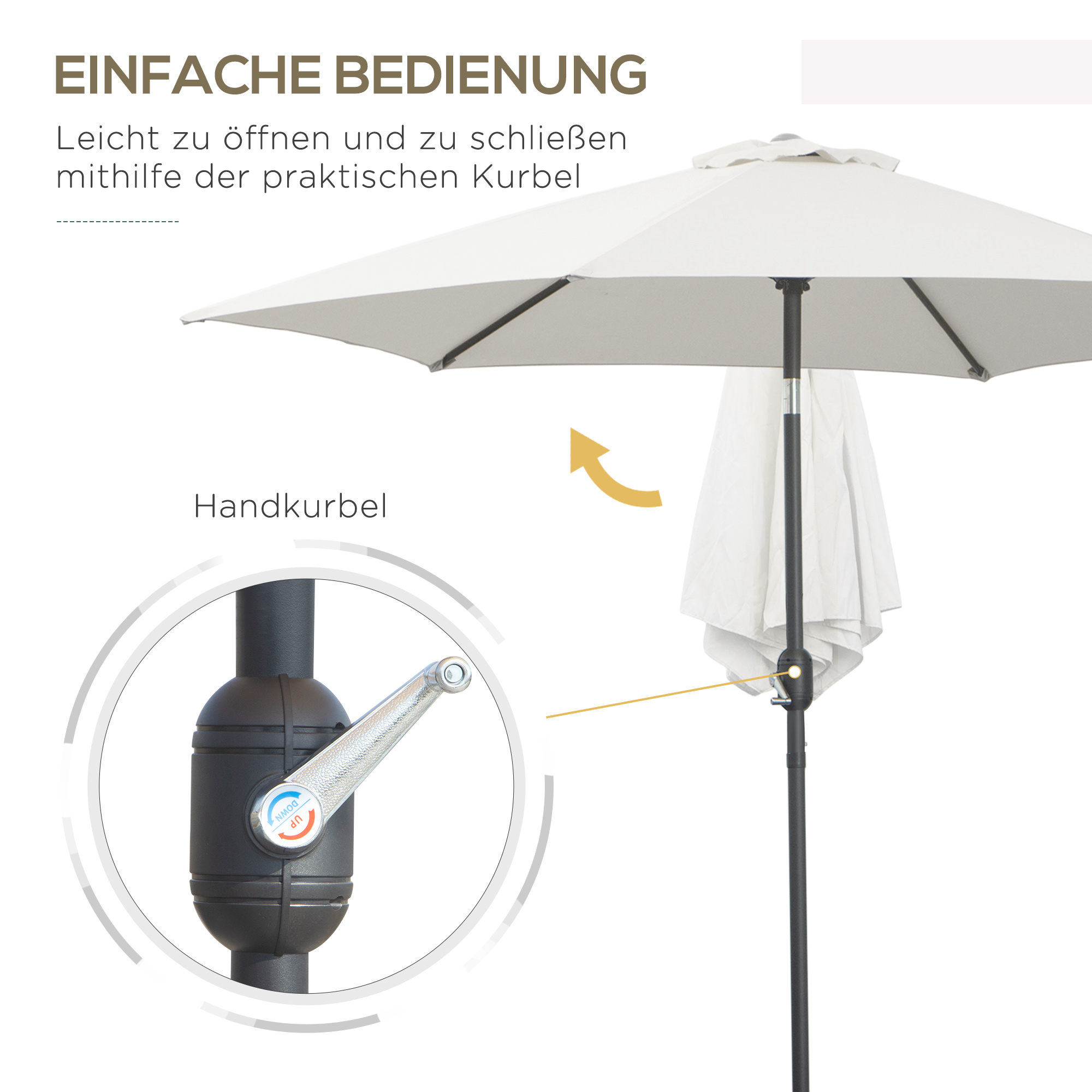 Knickschirm Sonnenschirm Gartenschirm Marktschirm mit Handkurbel Alu 180/? Polyester Beige ?2,6 x 2,35 m