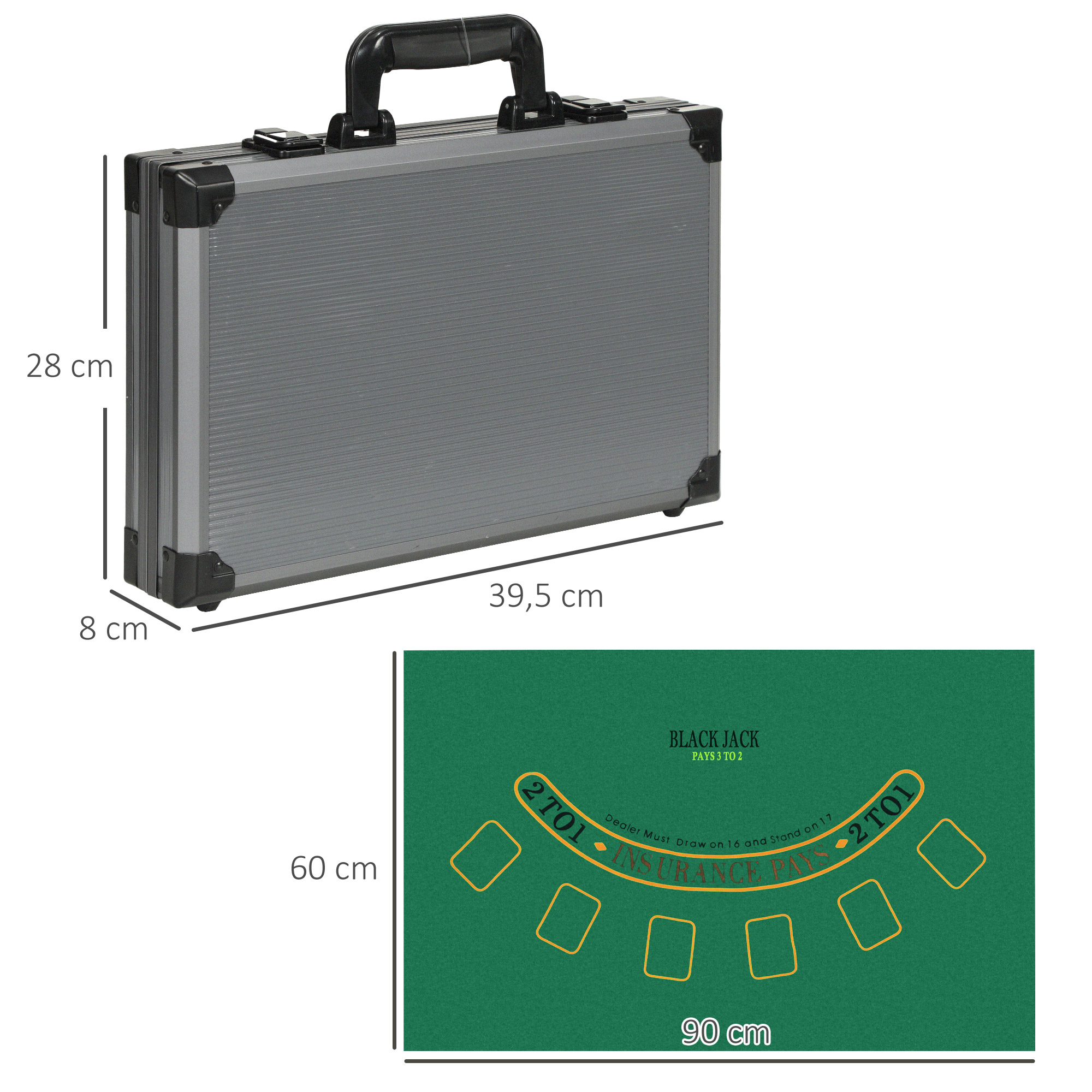 Poker-Set, Pokerkoffer, 400 Chips, 2 Kartendecks, 5 Würfel, Dealer-Scheibe, Unterlage