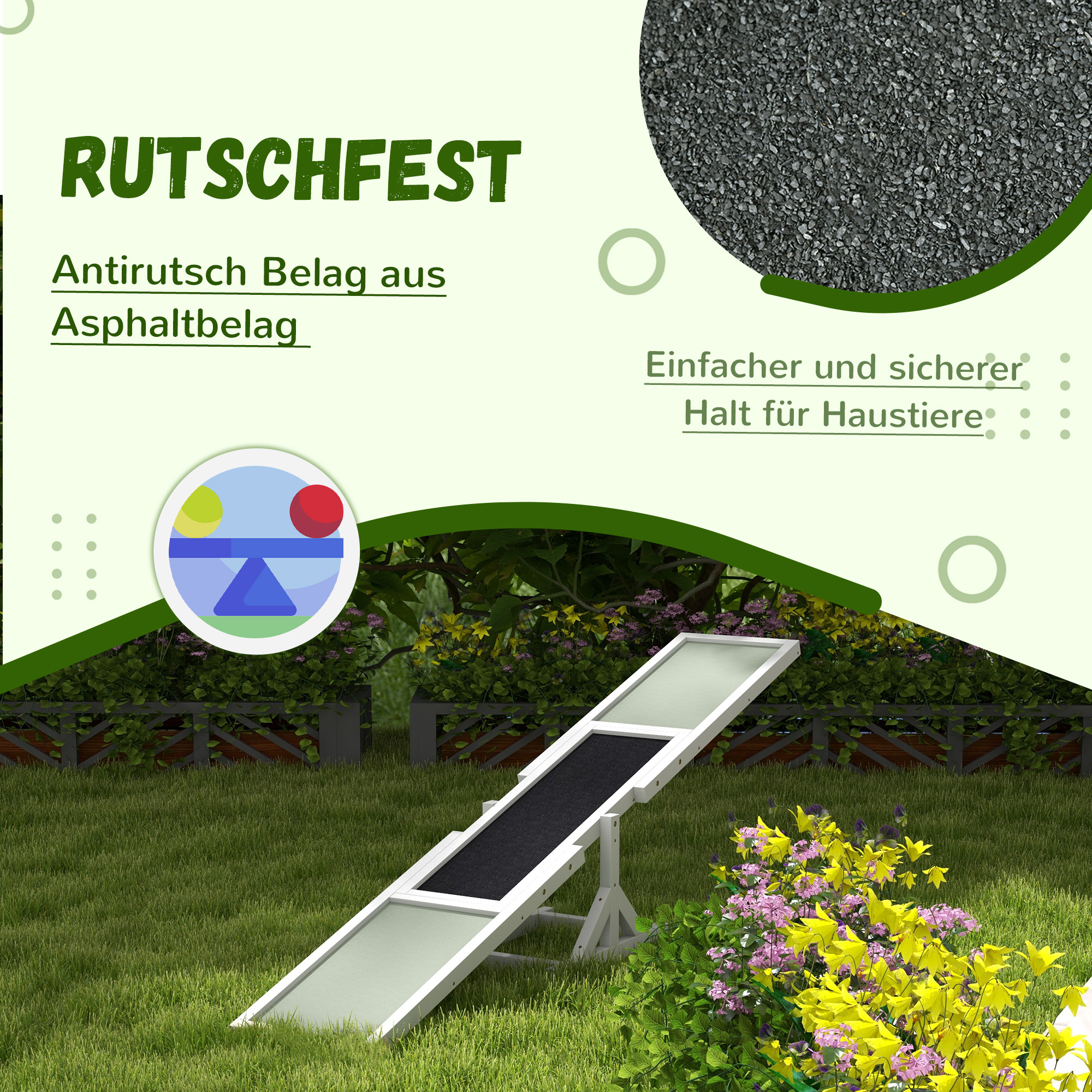 Hundewippe für Agility Training, rutschfest, bis 50 kg belastbar, 180 x 30 x 30 cm