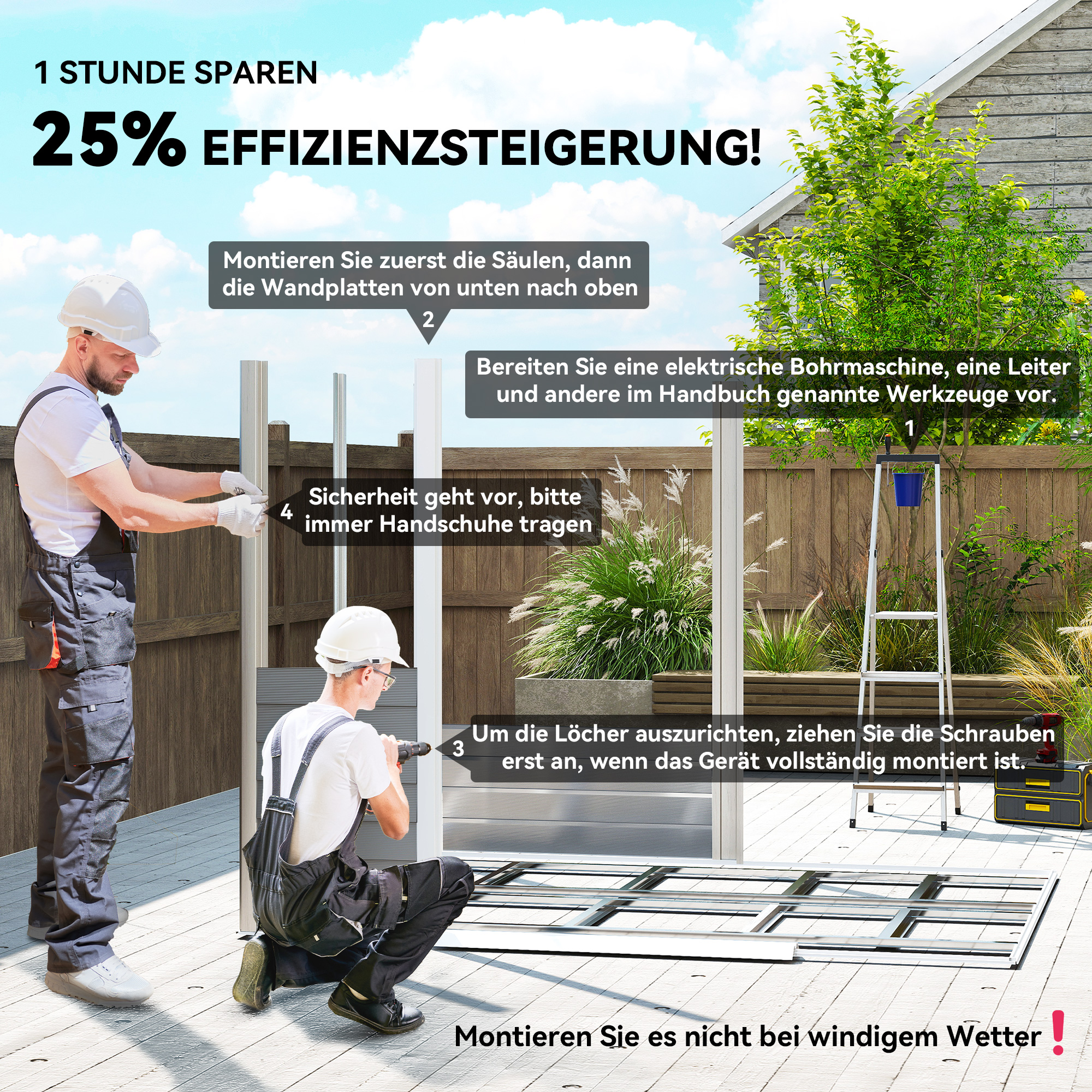 Geräteschuppen, aus Metall, wetterfest & rostfrei, abschließbar,  2,40 x 2,06 x 1,98 m, Hellgrau