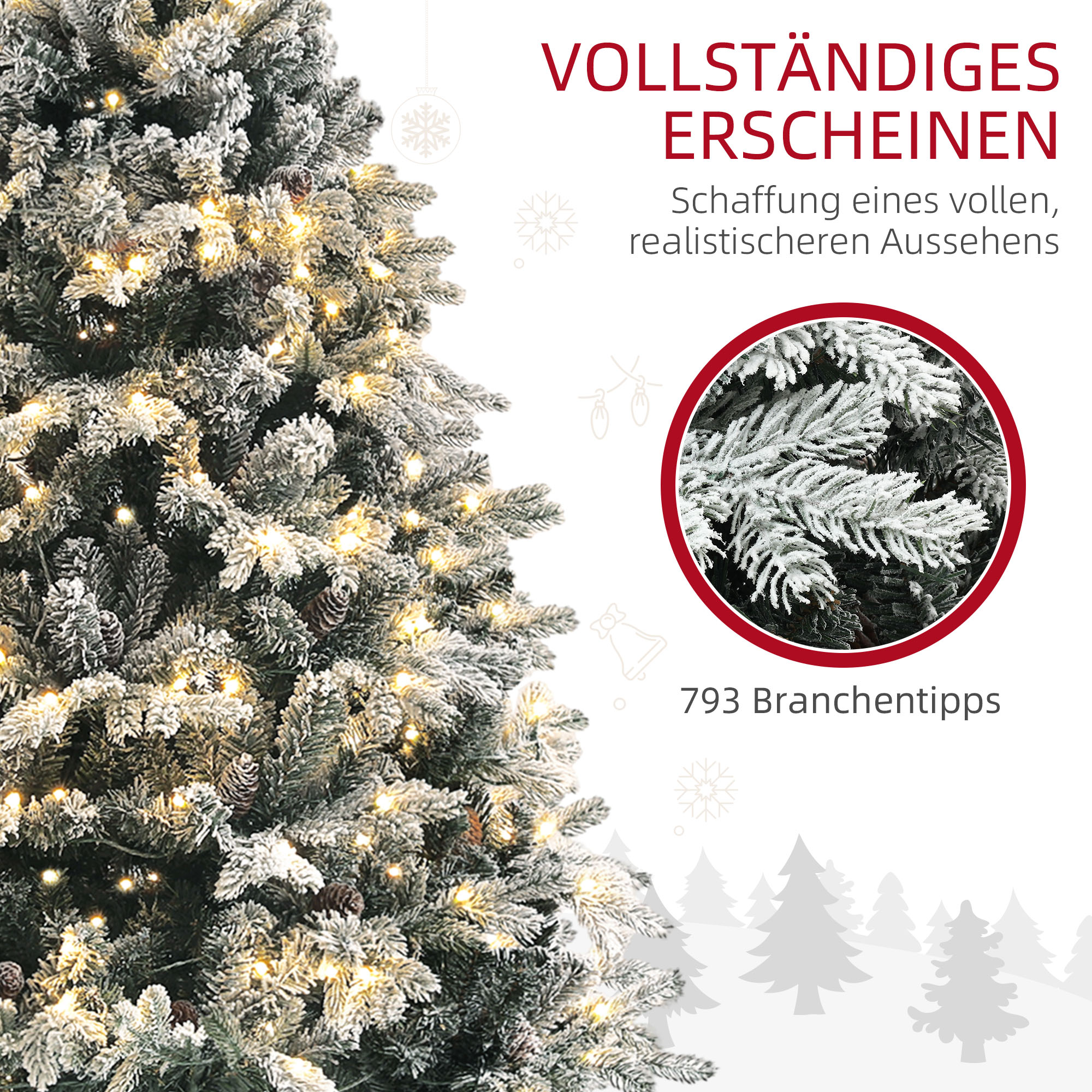 Weihnachtsbaum, 180 cm, LED-Lichter, schneebedeckt, flammenhemmend, Metall