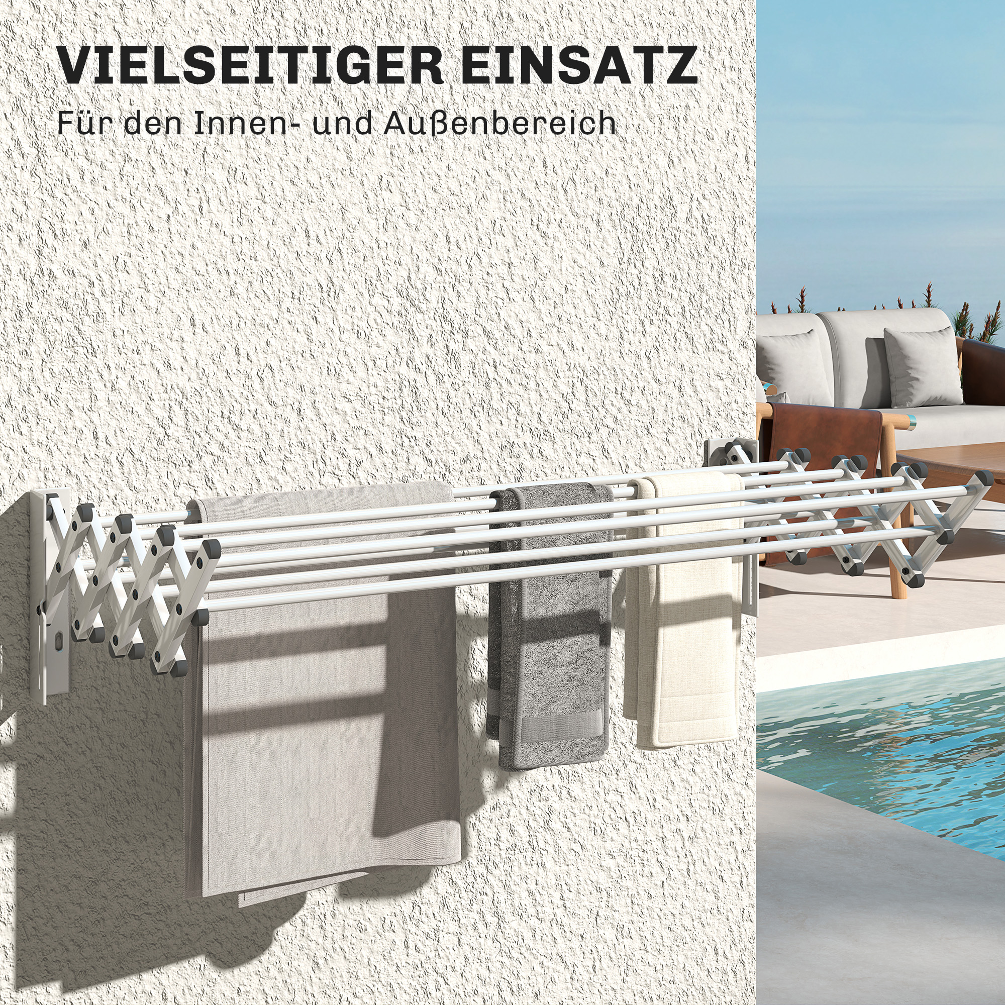 Handtuchhalter, Aluminium, verstellbar, für Innen- und Außenbereich, Silber