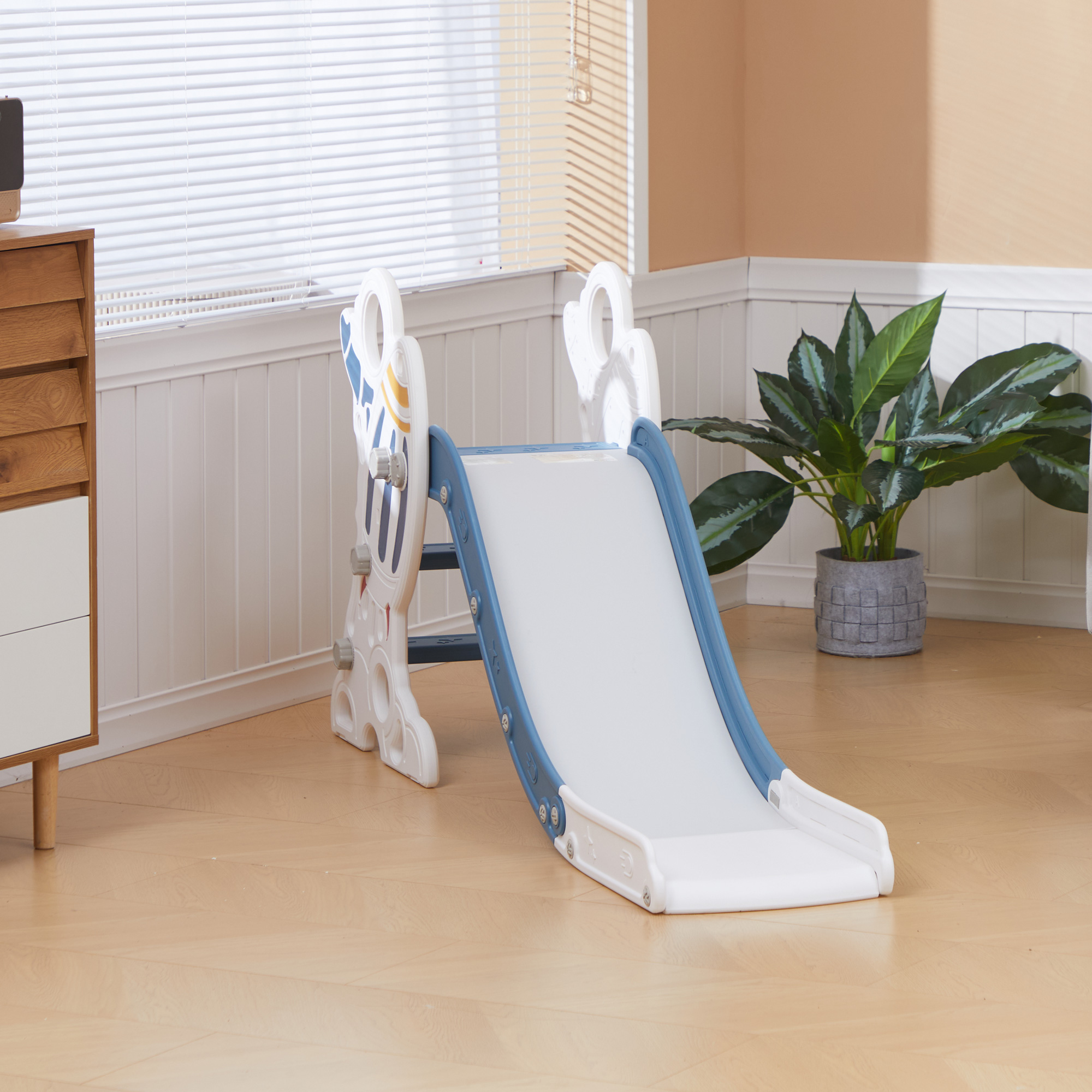 Rutsche für Kinder 1,5 bis 3 Jahre, Raketen-Design, Sticker-Set, blau, 157 x 46,5 x 80 cm