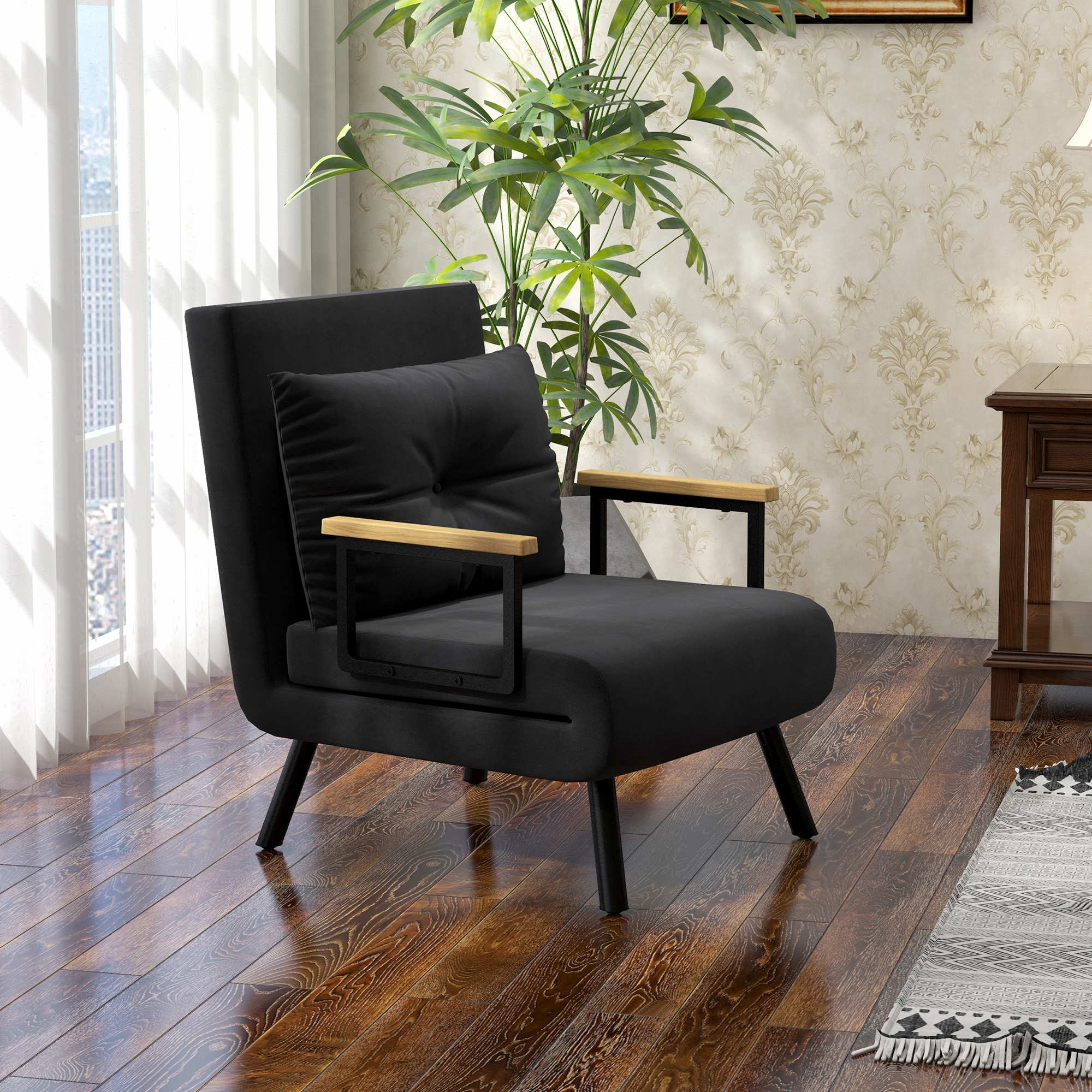 Relaxsessel im Skandidesign, Liegesessel, Lesesessel. ink. Kissen mit Knopfhefung, Schwarz