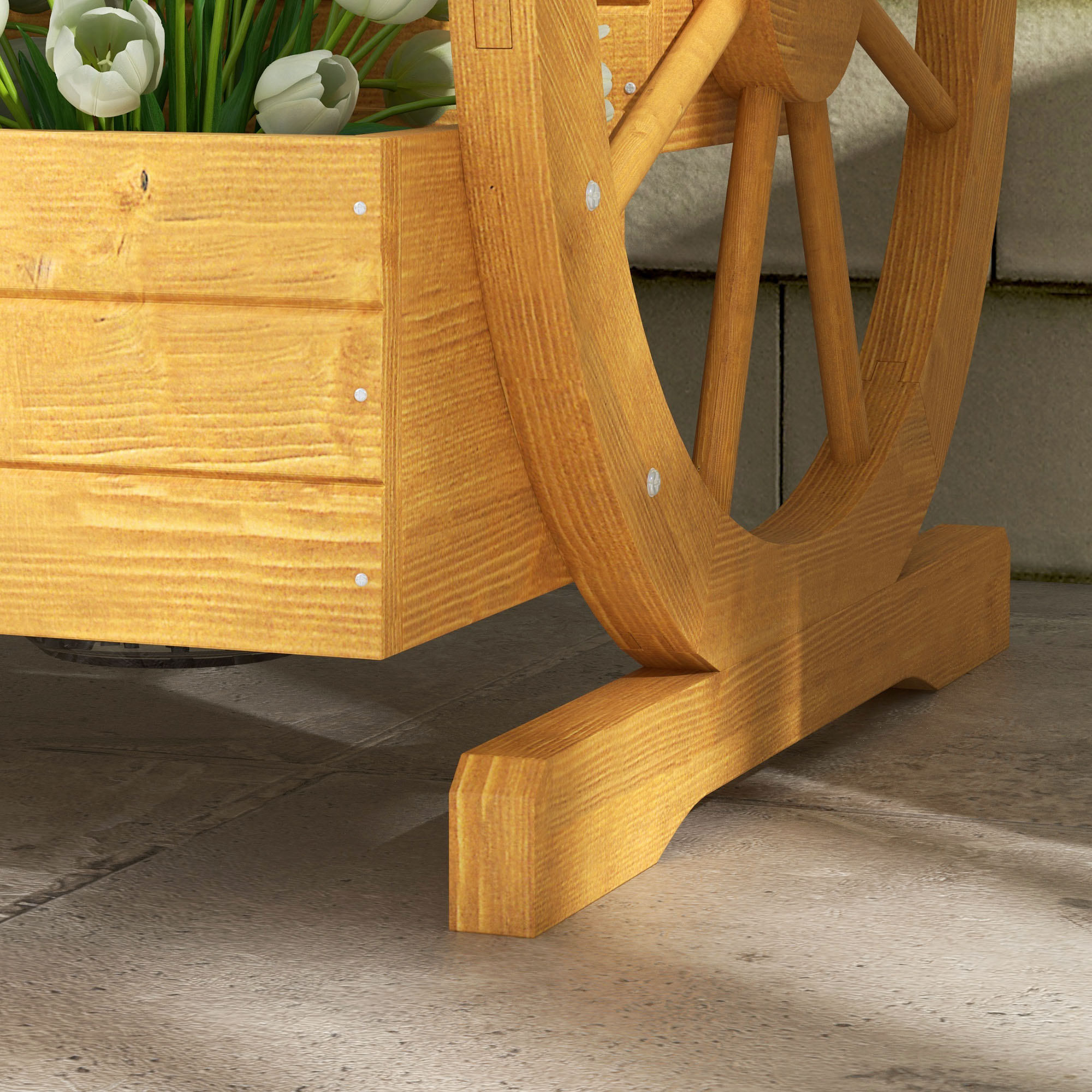 Hochbeet, 3 Etagen, Wagenrad-Dekor, Naturholz, 62 x 61 x 57 cm