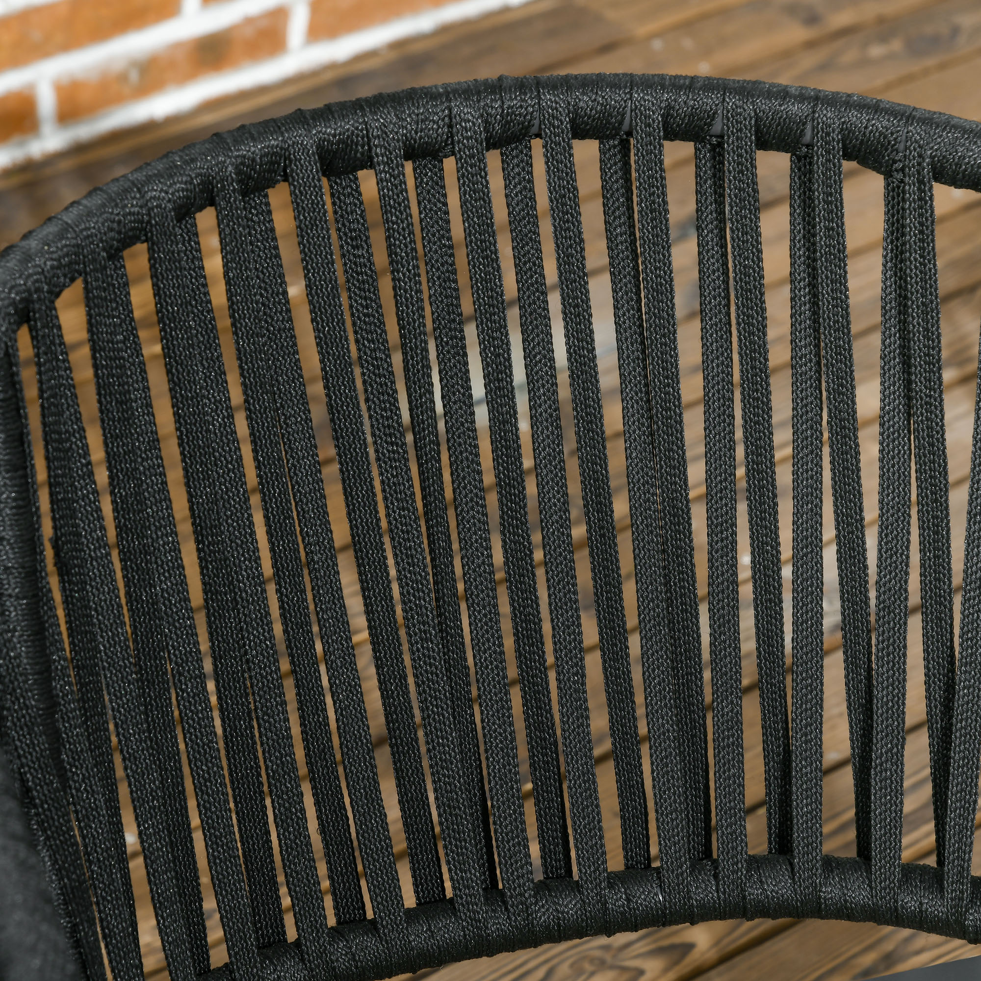 Outdoor Stühle, 2-er Set, Boho-Design, Sitz- und Rückenkissen, bequeme Sitzschale, Metallrahmen, Schwarz