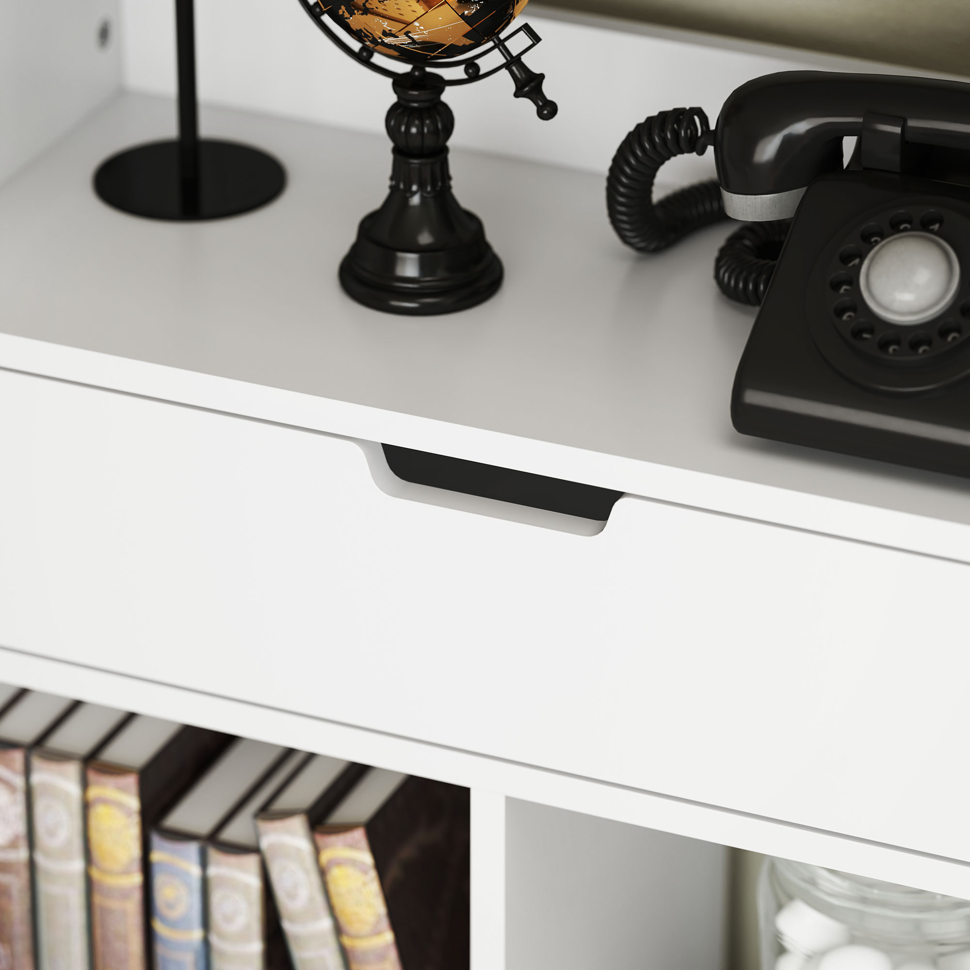 Bücherregal, Mehrzweckregal, 9 Fächer, Schublade, Kippschutz, 60 x 26 x 158 cm, Weiß