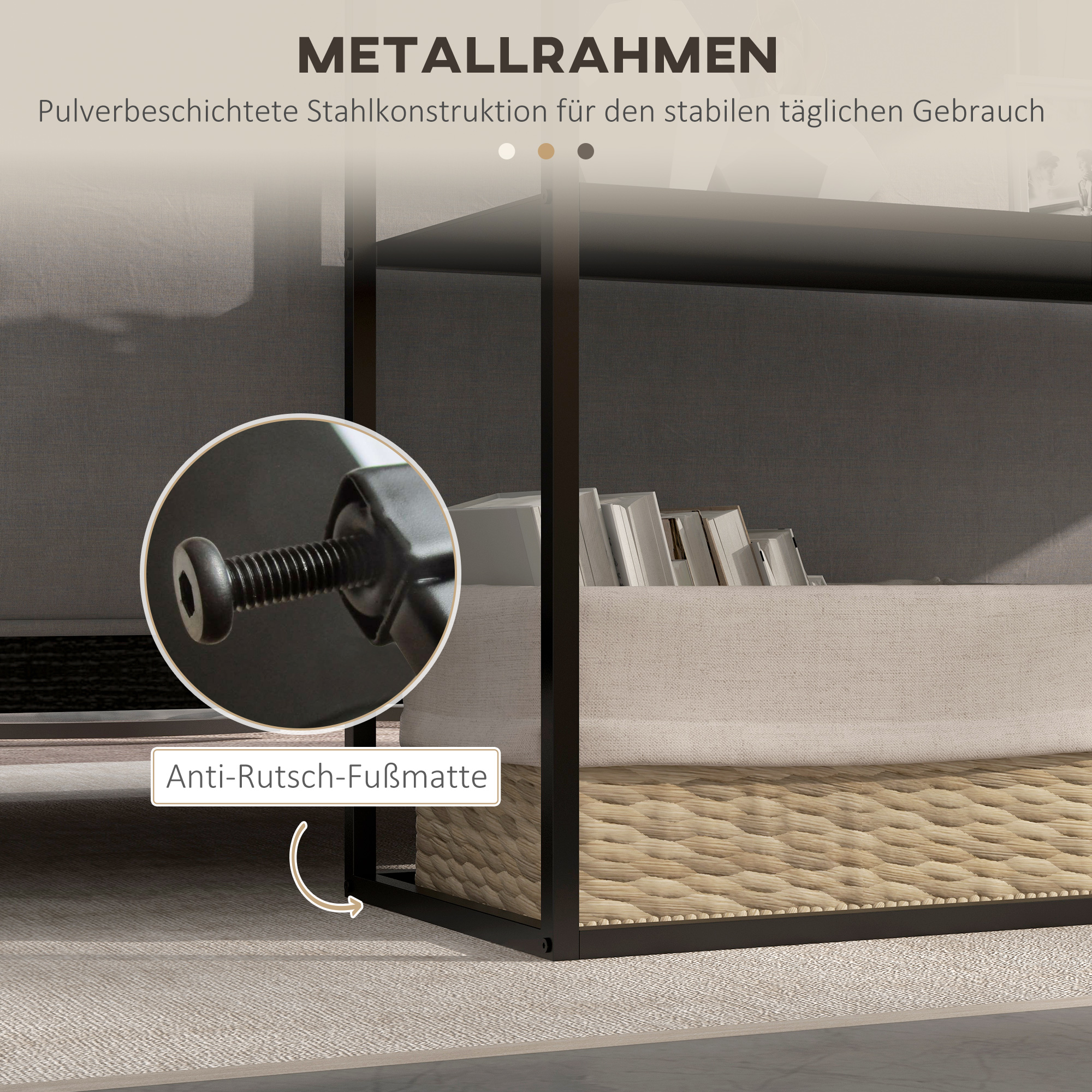 Konsolentisch, Sideboard, 2 Etagen, pulverbeschichteter Stahl, 90 x 30 x 75cm, schwarz