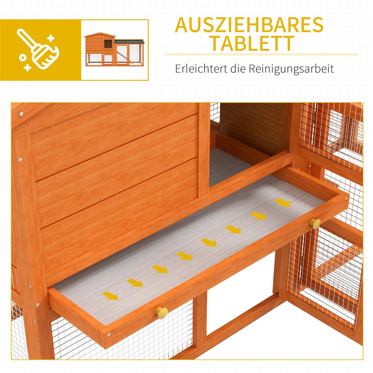 Kleintierstall, Kleintierkäfig, Outdoor-Kaninchenstall, Freilaufgehege, winterfest, Massivholz, 150 x 45 x 85 cm, Orange