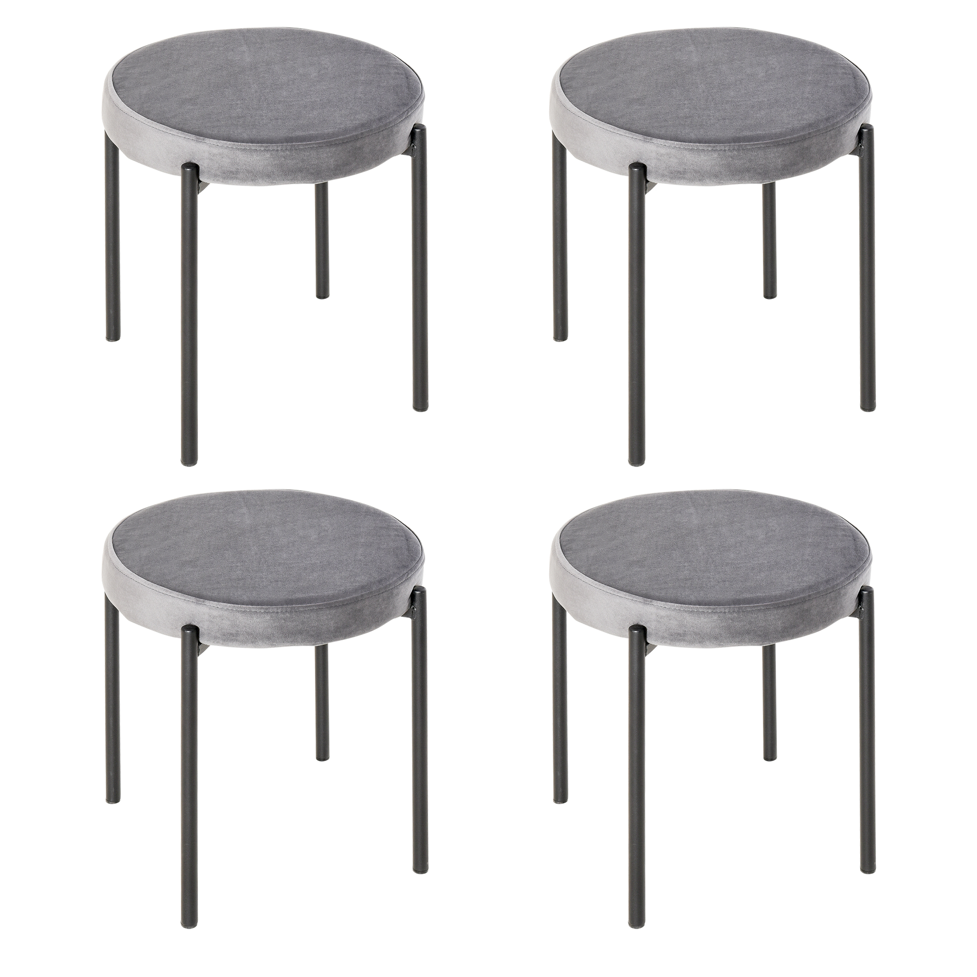 4er-Set Esszimmerhocker Stapelbar Esszimmerstühle Küchenstuhl mit gepolstertem Sitz, Samtoptik Sitzhocker Samt für Küche Esszimmer Metall Grau 41,5 x 41,5 x 46 cm