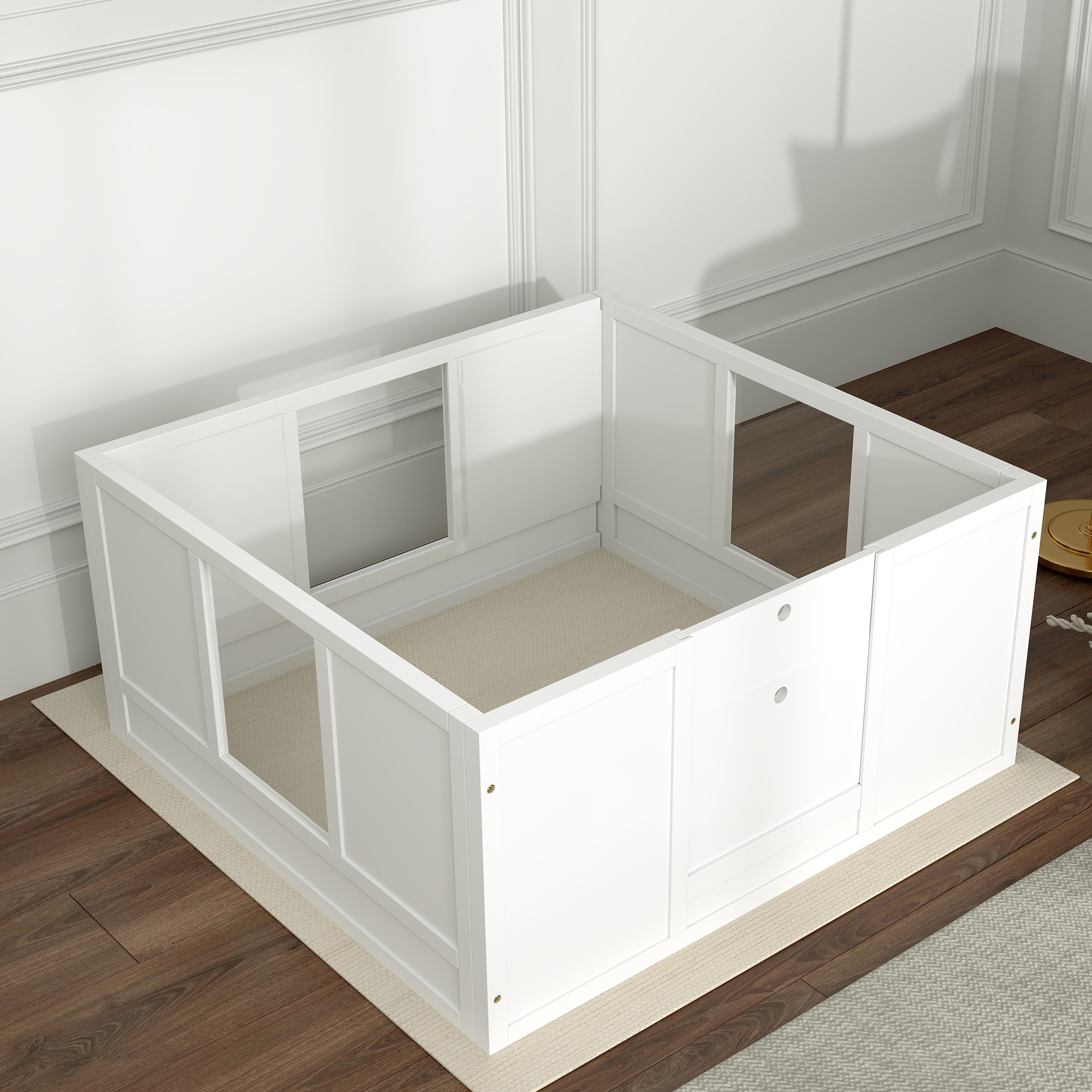 Welpenbox für kleine und mittelgroße Hunde, Hunde-Wurfbox mit anpassbarem Eingang, rutschfesten Fußpads, Weiß