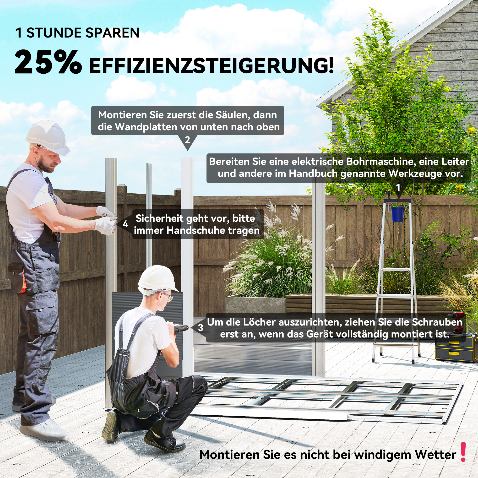 Geräteschuppen, aus Metall, wetterfest & rostfrei, abschließbar,  2,40 x 2,06 x 1,98 m, Dunkelgrau