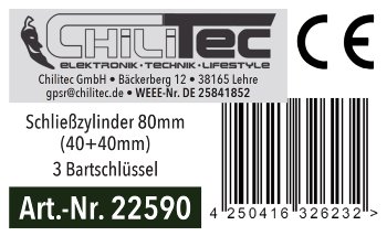 Schließzylinder 80mm (40+40mm), Profil-Zylinder, 3 Bartschlüssel