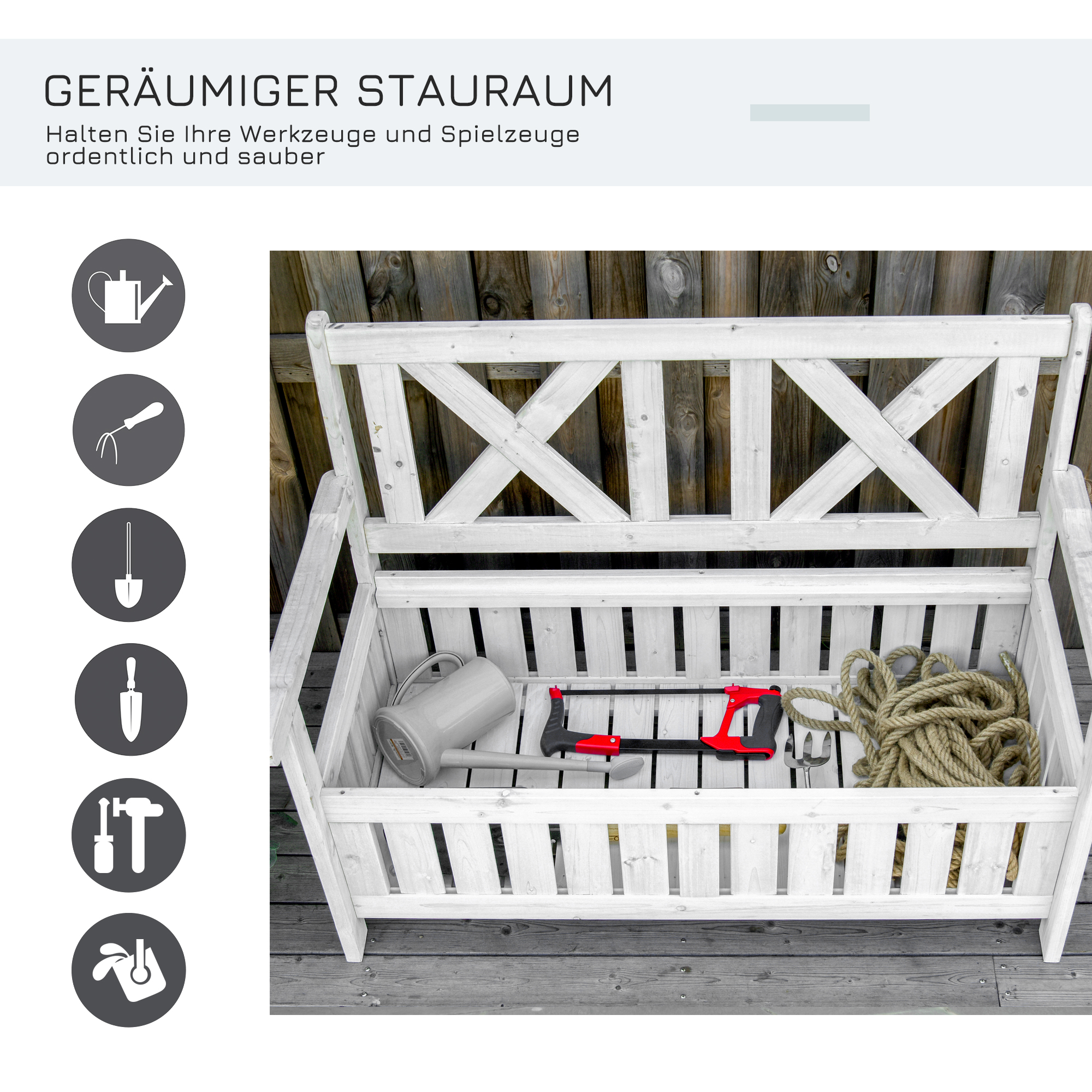 Sitzbank mit Stauraum 2-Sitzer Gartentruhe Truhenbank Kissentruhe Aufbewahrung Weiß 115 x 61 x 85 cm