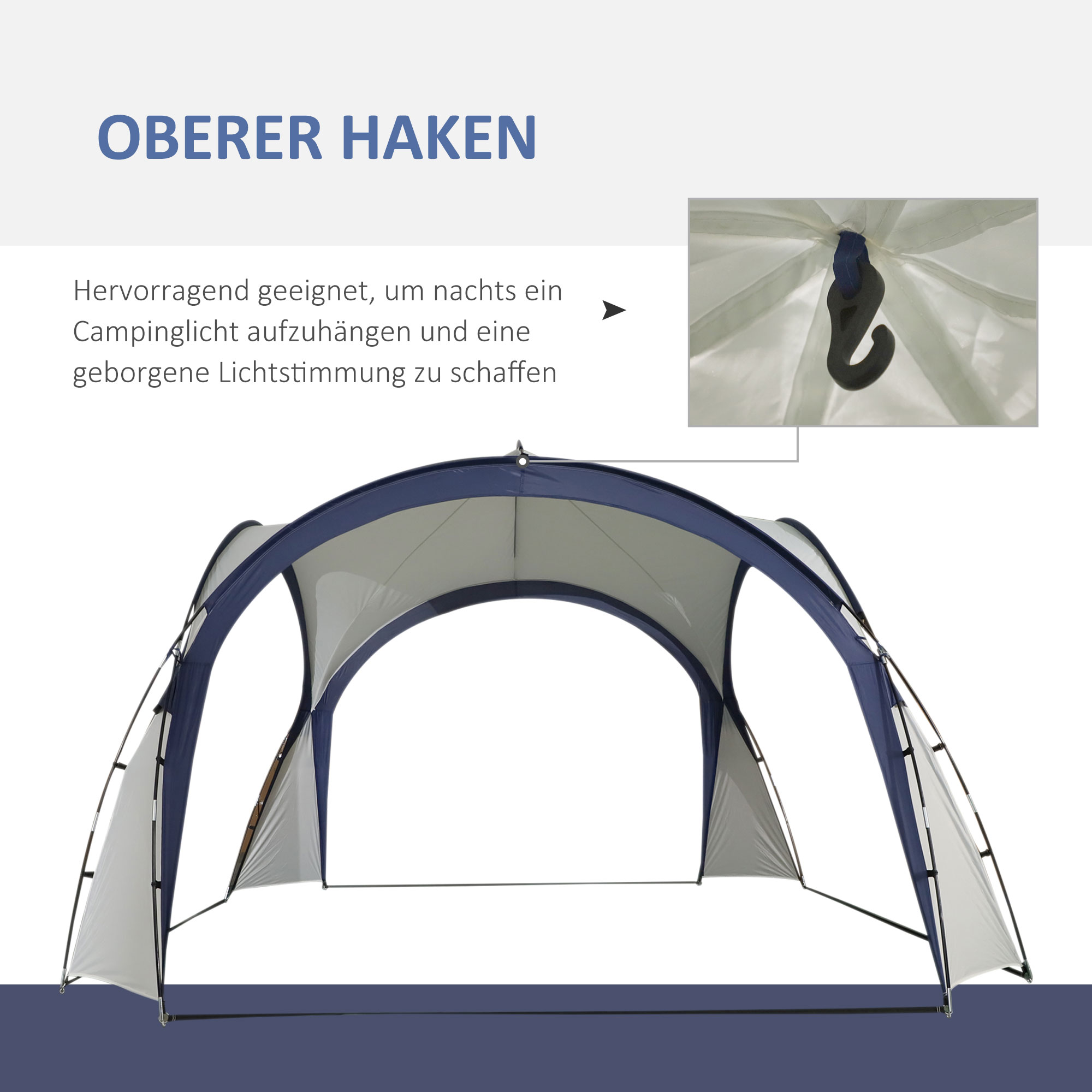 Kuppelzelt für 6-8 Personen, Pavillon, Schutz vor Sonne und Nieselregen, 3,5 x 3,5 x 2,22 m, Cremeweiß