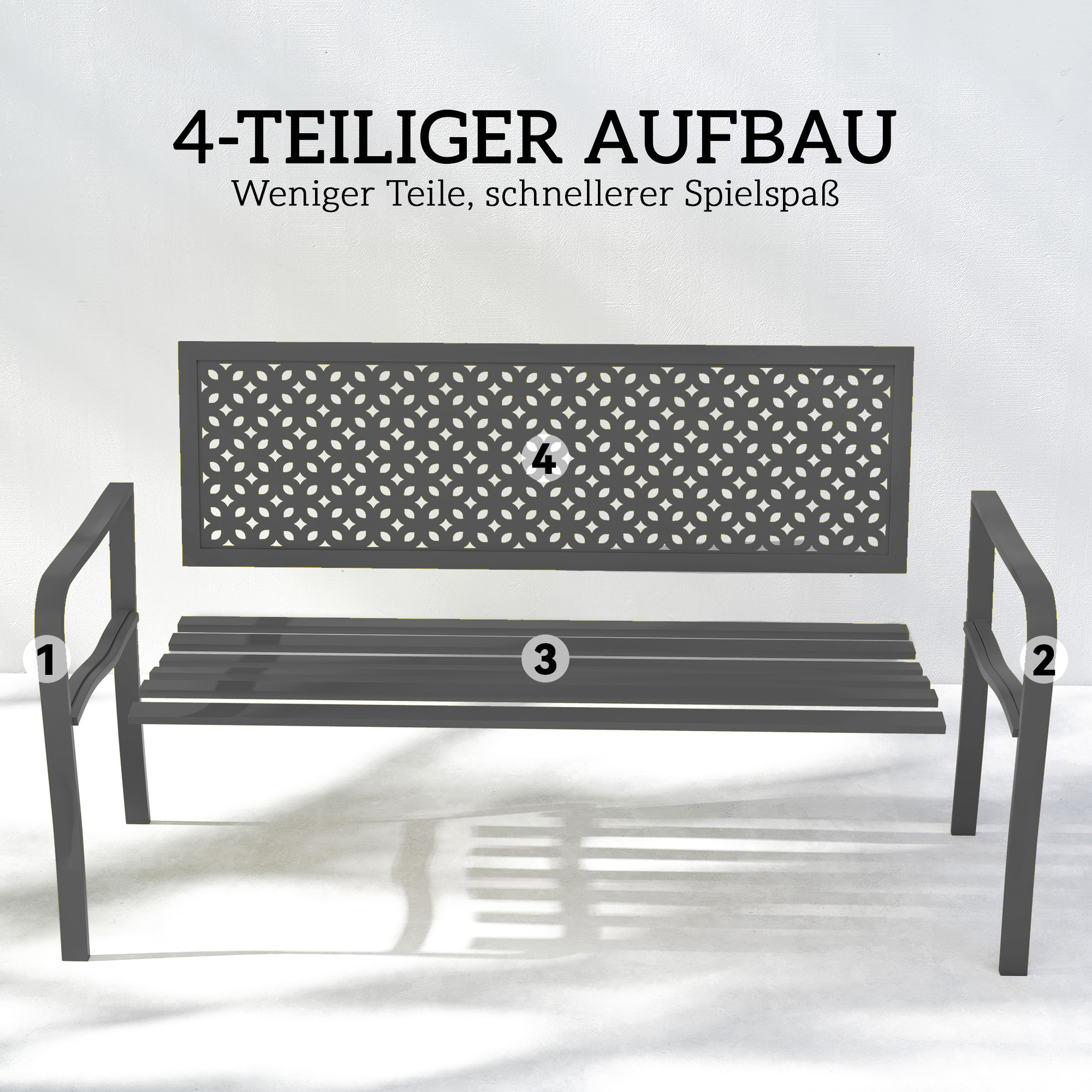 Gartenbank 2-Sitzer Metall wetterfest Outdoor Sitzbank mit rostbeständiger Rückenlehne, Geometrisch bis 240 kg