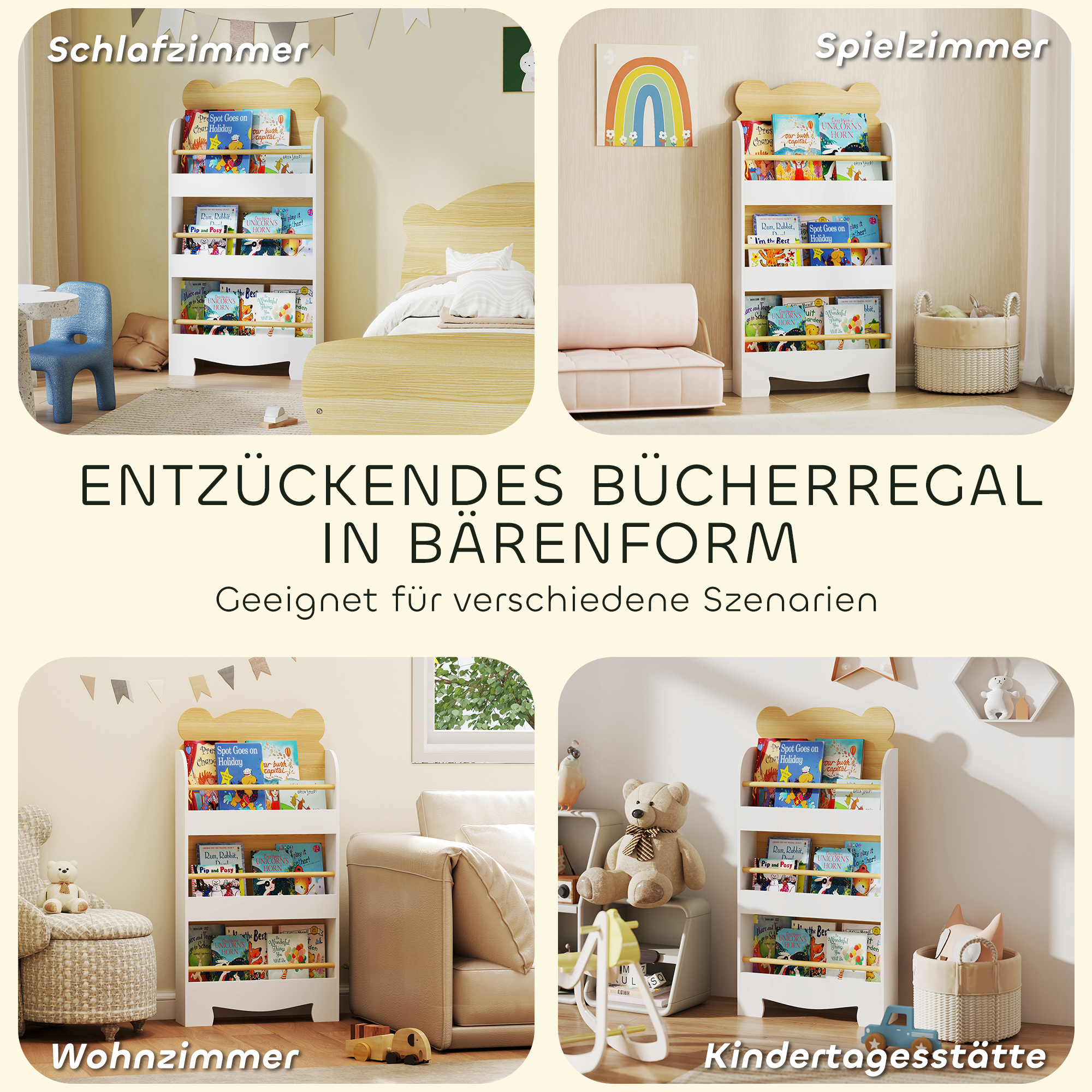 Bücherregal für Kinder Kinderregal mit 3 Ablagen Aufbewahrungsregal aus Holz 55x15x110cm Weiß