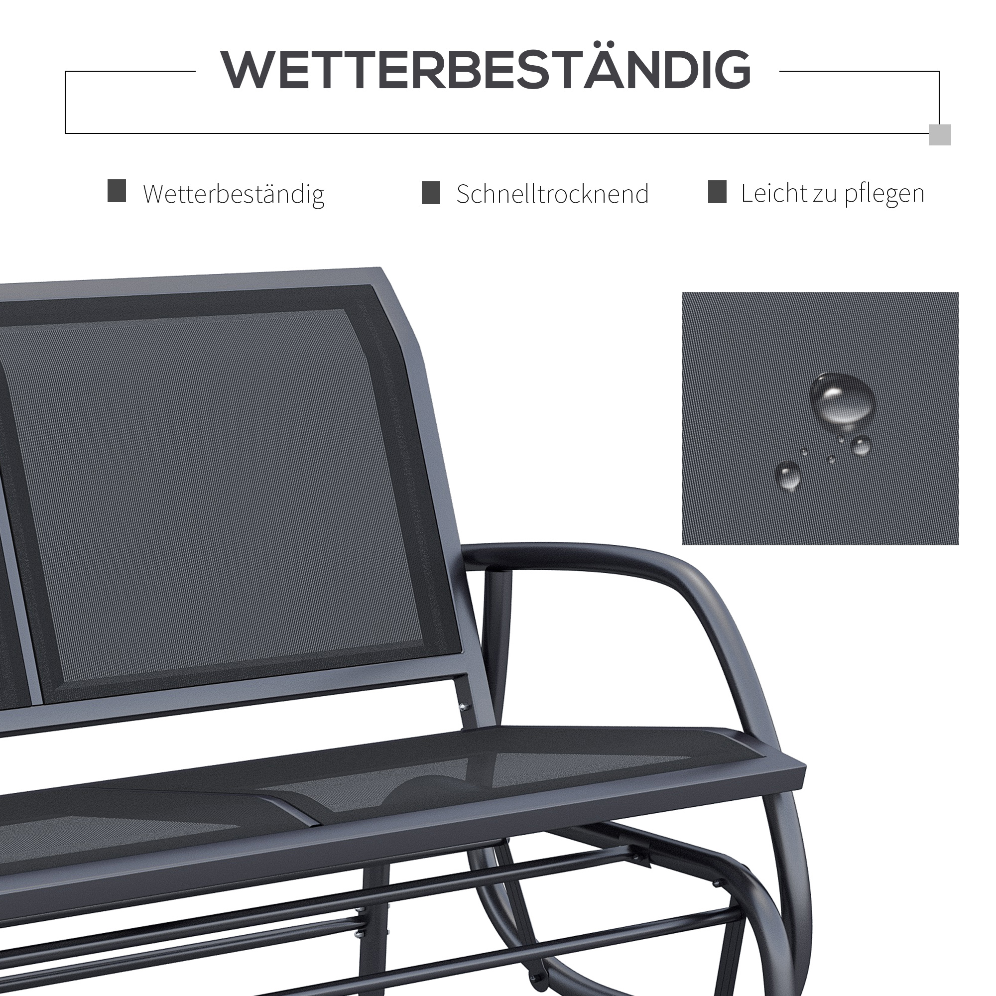 Schaukelstuhl Gartenbank mit Schaukelmechanismus bis 200 kg belastbar 120 x 70 x 85 cm Schwarz
