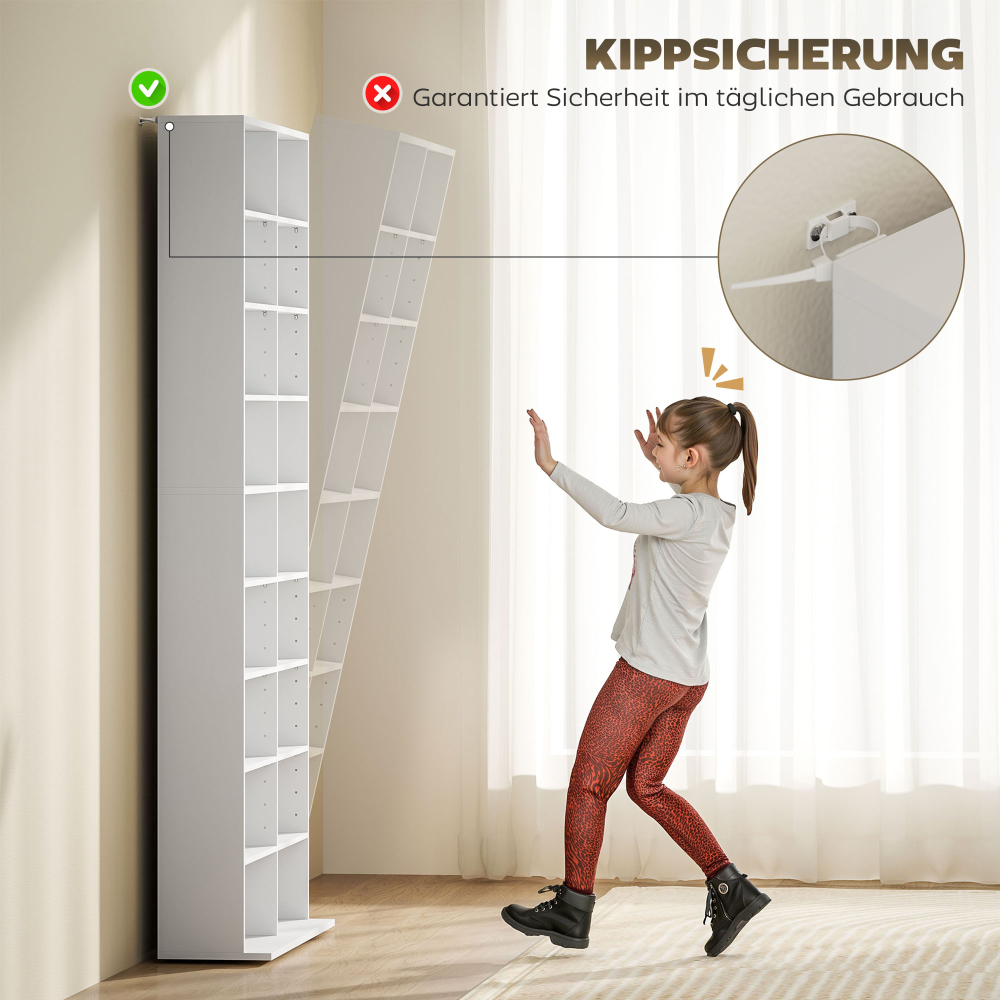 DVD-Regal, CD-Aufbewahrungsregal, 14 anpassbare Regale, 18 Fächer, 175 cm, Blu-ray-Regal, Spanplatte, Weiß