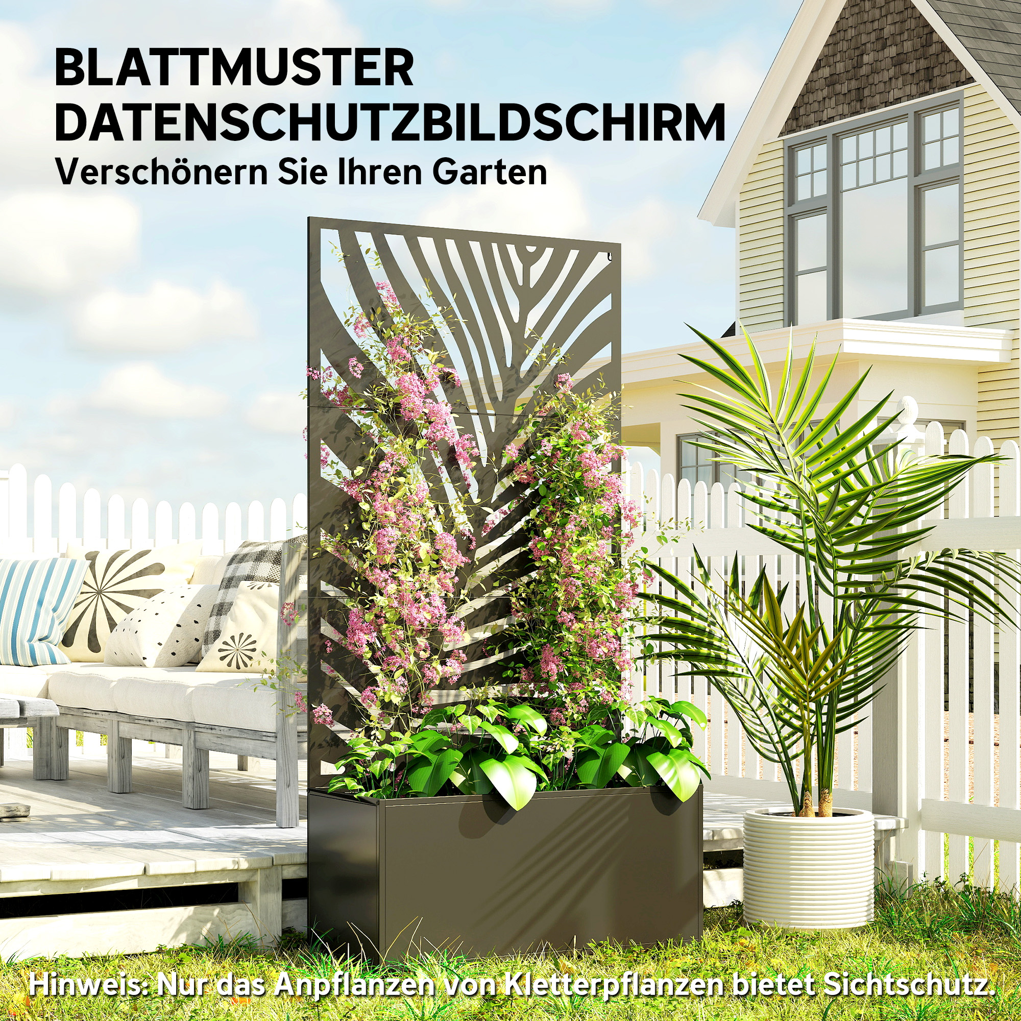 Hochbeet Pflanzkasten mit Sichtschutz Pflanzkübel Blumenkasten Metall, Gartenspalier 90 x 40 x 180 cm Schwarz