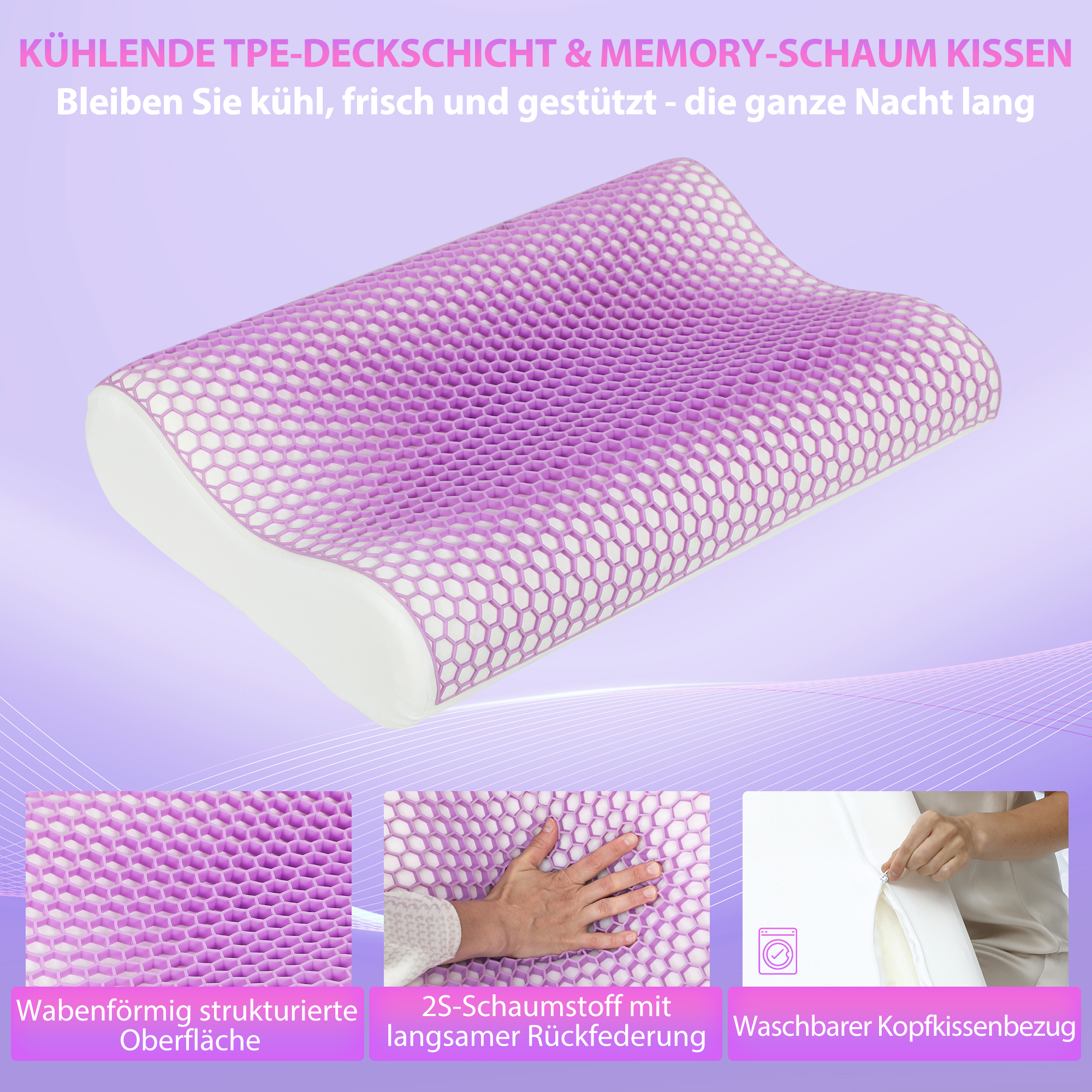 Memory Schaum Kissen Kopfkissen, Nackenstützkissen mit abnehmbarem Bezug, 2 Höhe  Ergonomische, 2S schnell reagierend