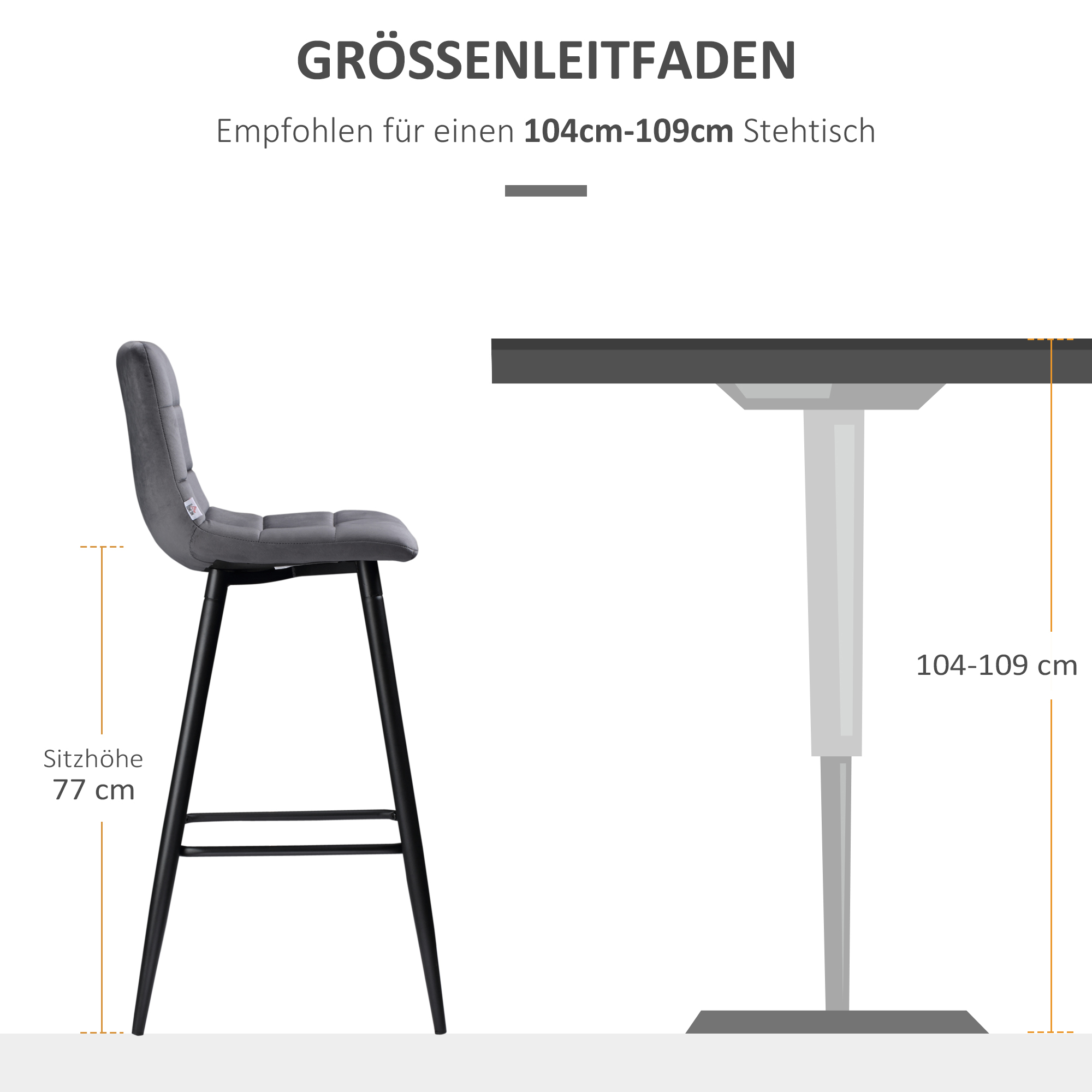 2er-Set Barhocker mit Fußstütze im Retrodesign 42 cm x 47 cm x 105 cm Grau