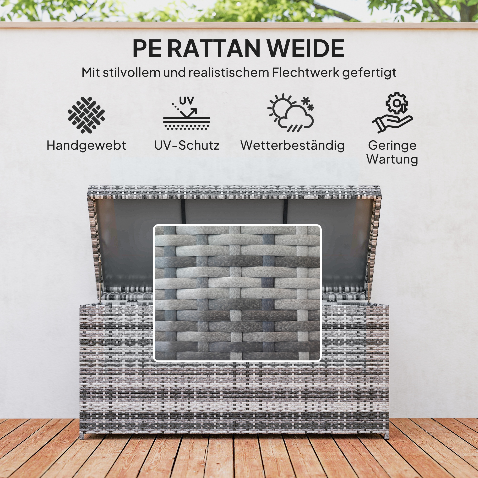 Rattan Auflagenbox 380L wetterfest Kissenbox mit Deckel Stauraum UV-beständig 130 x 61 x 65 cm Dunkelgrau