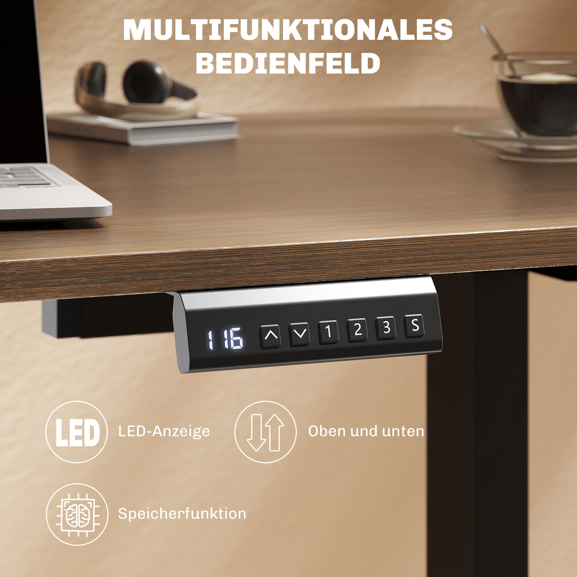 Elektrisches Schreibtischgestell, höhenverstellbar, mit Speicherfunktion, Stahl, Schwarz