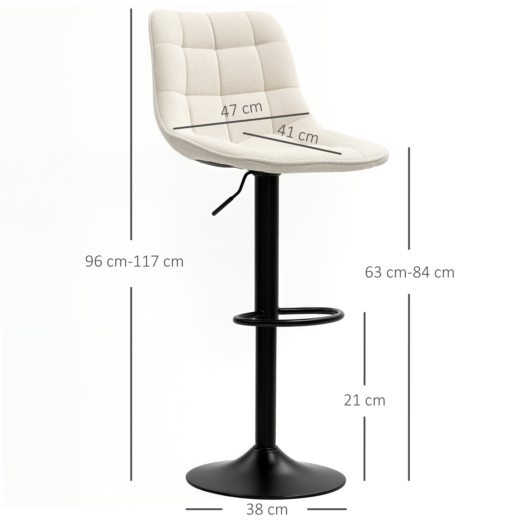 Moderner Barhocker, 2er-Set drehbare Barstühle mit Rückenlehne, höhenverstellbar, mit Fußstütze, gepolstert, Beige