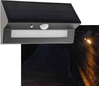 LED Solar Wandleuchte "SWL-AS400", IP44, warmweiß 3000K, PIR Sensor