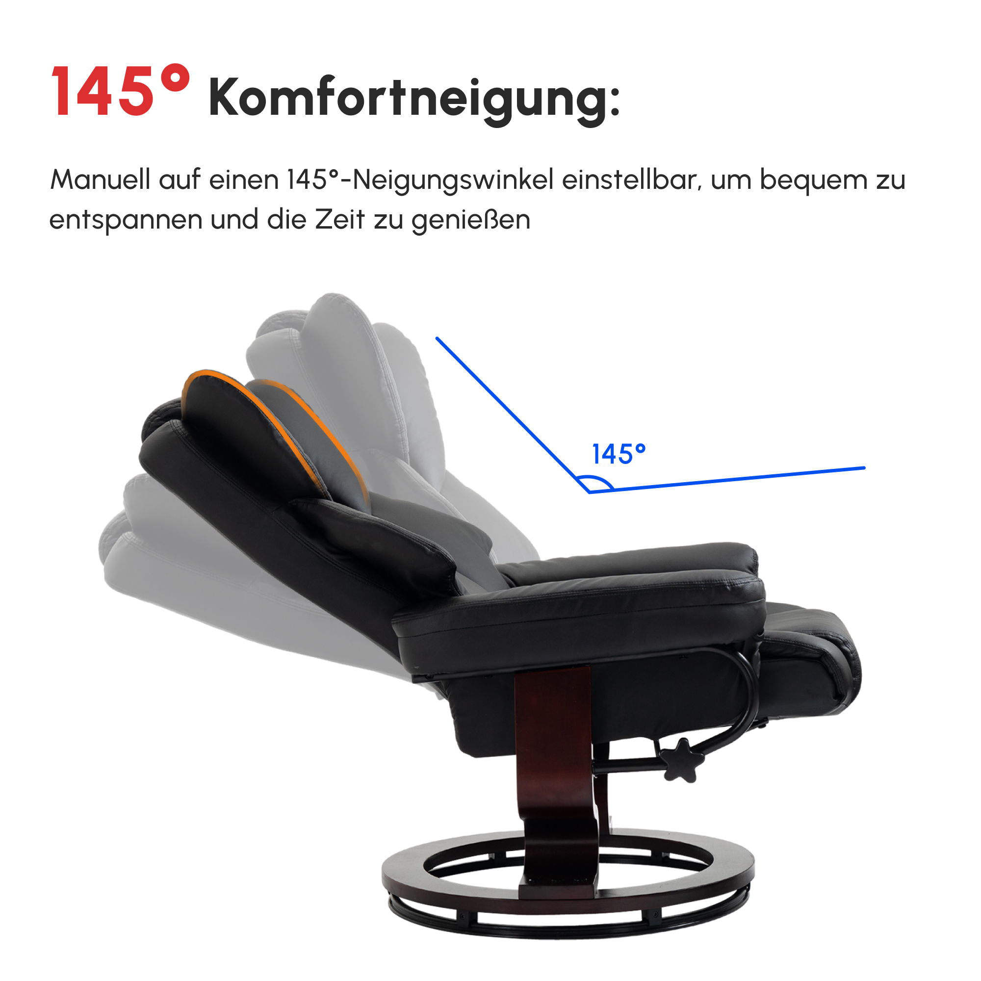 Relaxsessel mit Hocker, Liegefunktion, drehbar, bis 160 kg, Kunstleder, Metallrahmen, schwarz, 80 x 79 x 100 cm