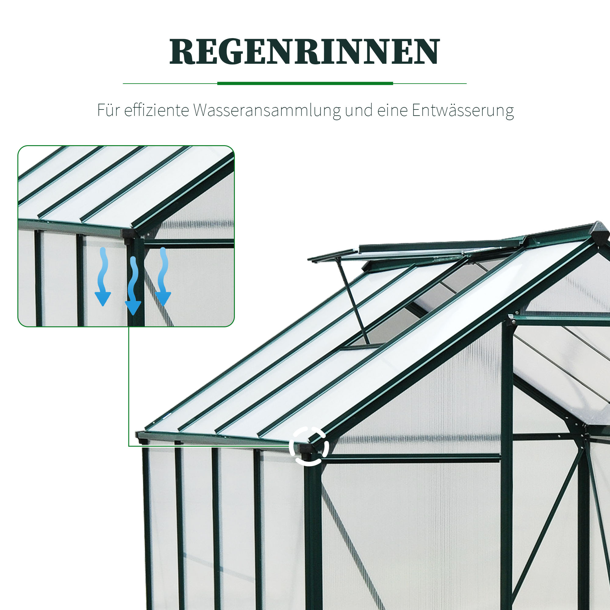 Gewächshaus, Treibhaus, mit Dachfenster, Schiebetür, transparent, Polycarbonat+Aluminium, 190 x 252 x 201cm
