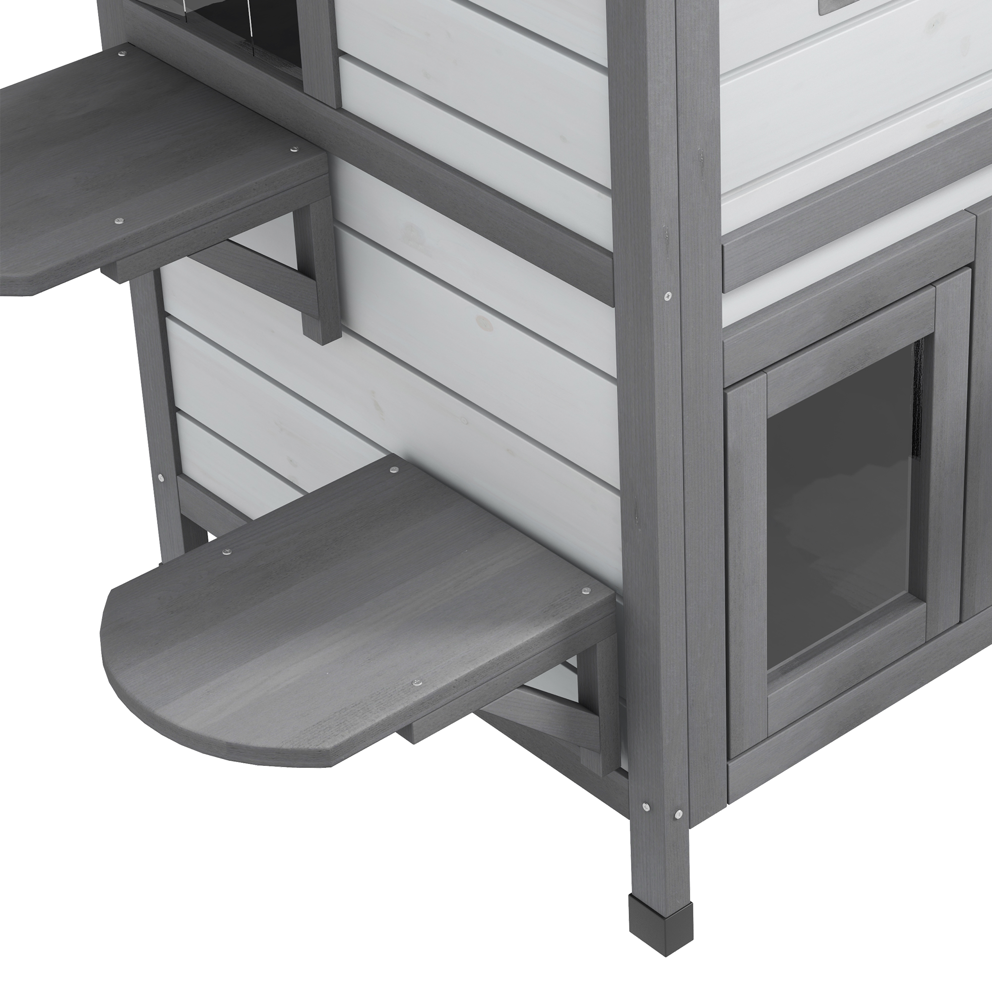 Katzenhaus Katzenhütte Katzenhöhle, 2 Stockwerke, wetterbeständig, 78,1 cm x 55,2 cm x 90,8 cm, Weiß + Grau