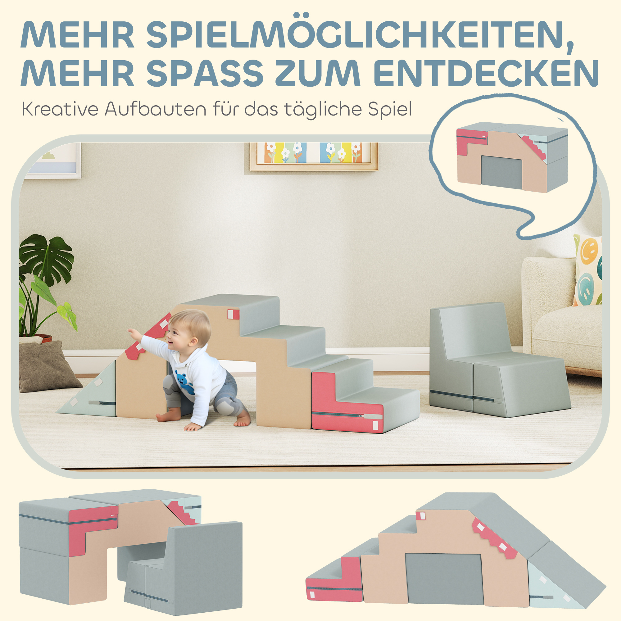 2-teiliges weiches Spielblöcke-Set für Kleinkinder, Kunstleder, Schaumstoff, zum Klettern, Bauen, Spielen, Bunt