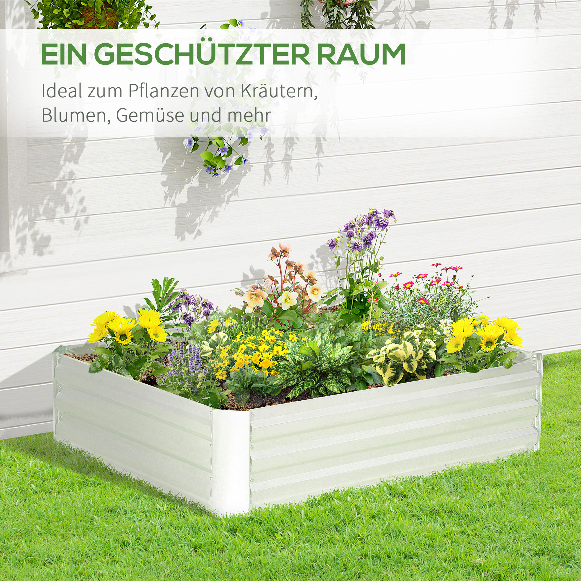 Hochbeet aus verzinktem Stahl Gartenbeet Pflanzkasten für Garten Blumenkasten Blumenkübel Silber 120 x 90 x 30 cm
