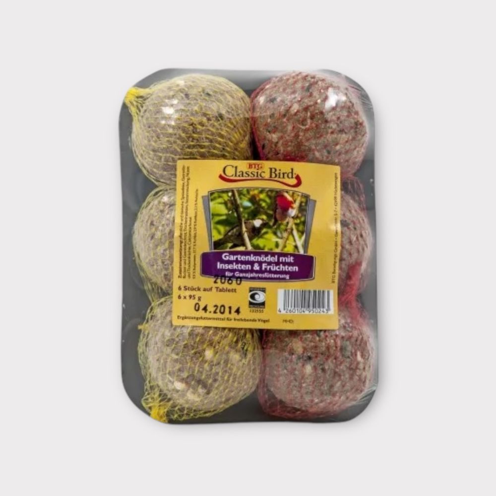 Classic Bird Gartenknödel mit Früchten & Insekten 6 Stück auf Tablett
