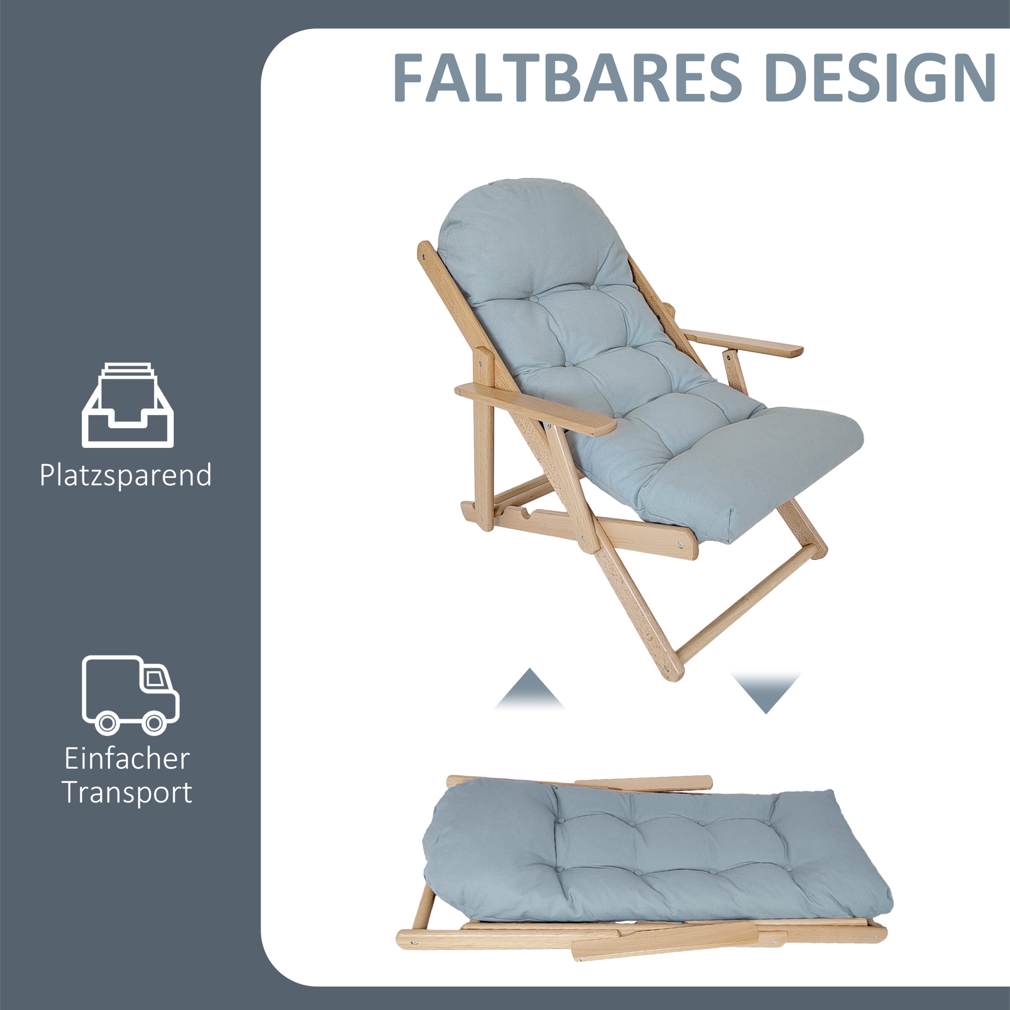 Akzentsessel, Relaxsessel, verstellbare Rückenlehne, Buchenholzrahmen, bis 120 kg, Hellgrau