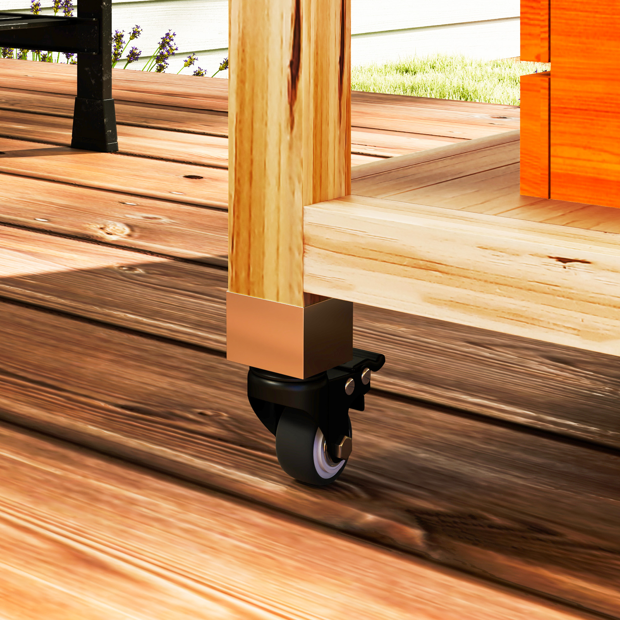 Outdoor-Kücheninsel, Grillwagen mit Schrank und Regalen, Küchenwagen aus Holz und Edelstahl, mit Rollen, Naturholz