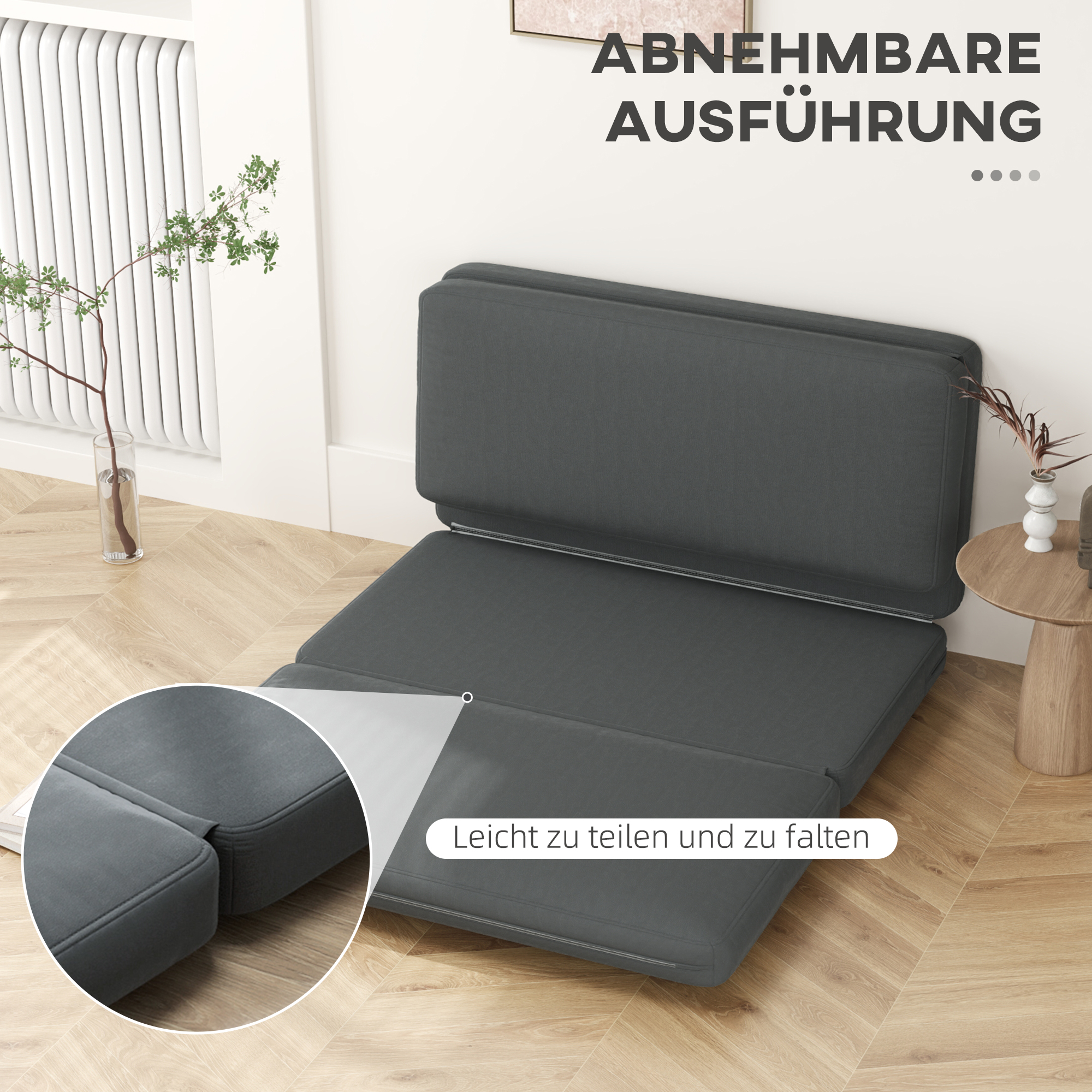 3-in-1 faltbarer Relaxsessel, Gästematratze, teilbar, 138 cm breit, Dunkelgrau