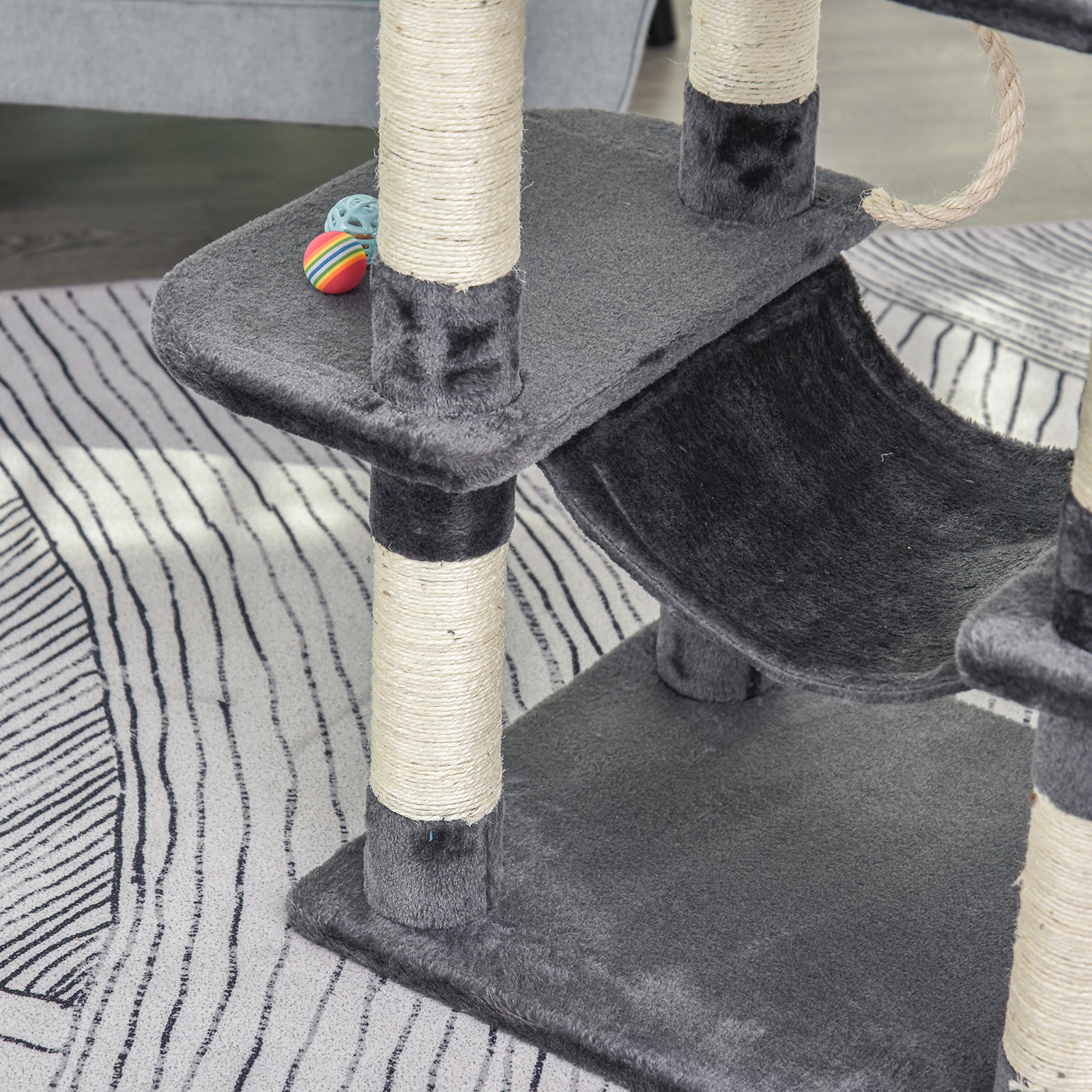 Katzenbaum Luxus mit Hängematte Katzenhaus Kletterbaum mit Hängematte und Katzenhaus Katzenspielturm Dunkelgrau 60 x 48 x 144 cm