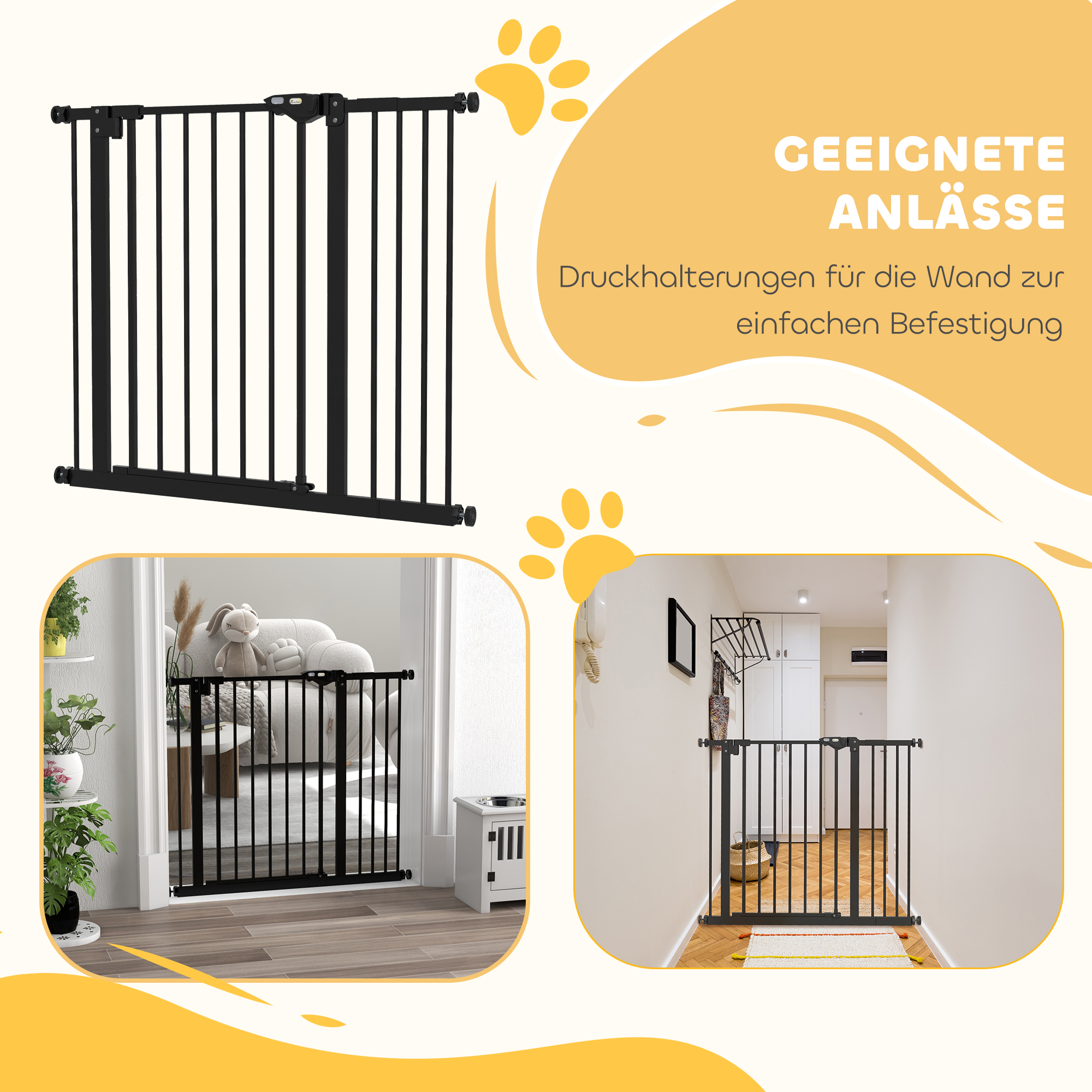 Türschutzgitter für Hunde, Absperrgitter, Schutzgitter für Haustiere, Metall, Kunststoff, ,74-80/87-94 cm, Schwarz