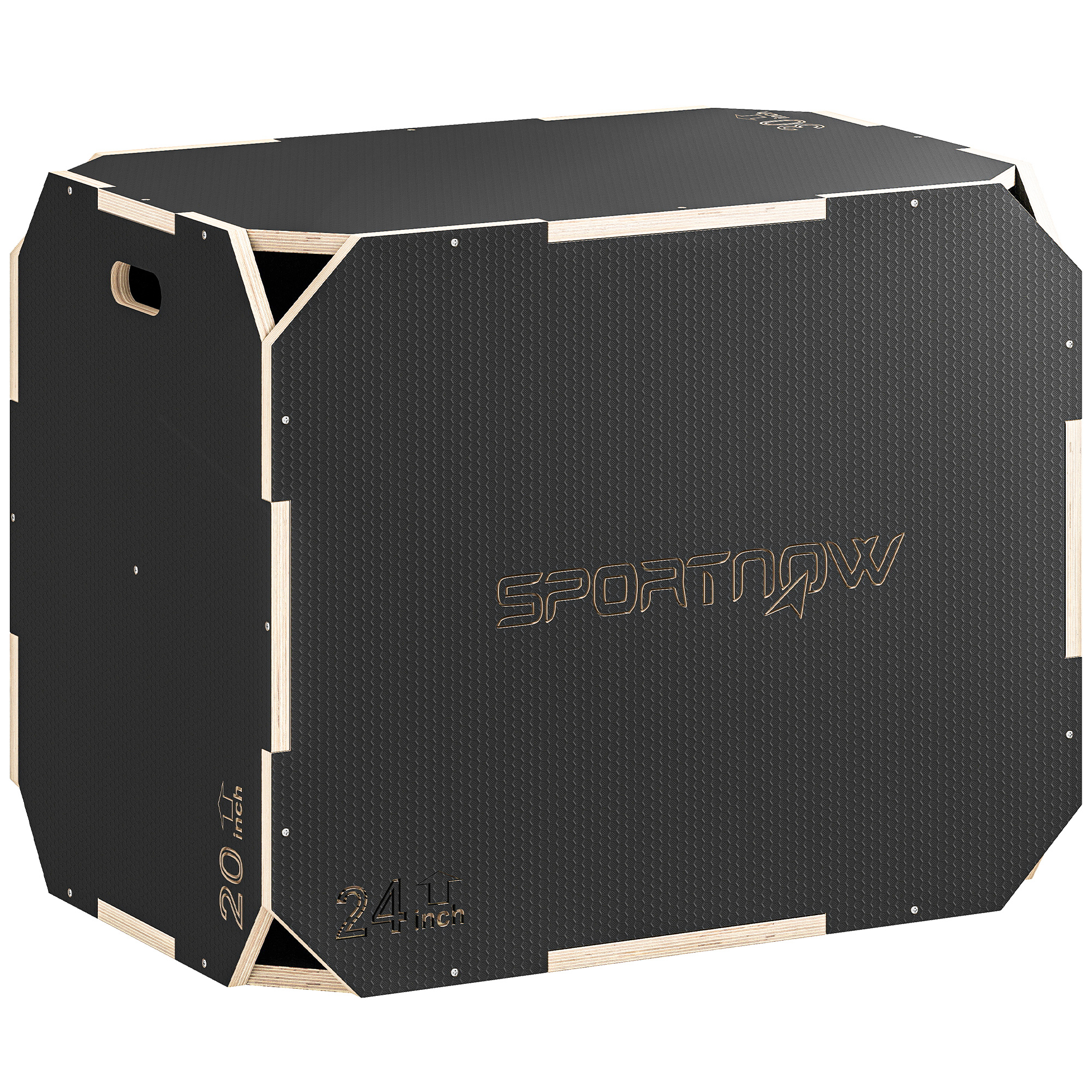 3-in-1 Plyo-Box, Sprungbox mit Griff-Öffnungen, für Home-Fitness und Outdoor-Workouts, 3 Sprunghöhen, Holz, Schwarz