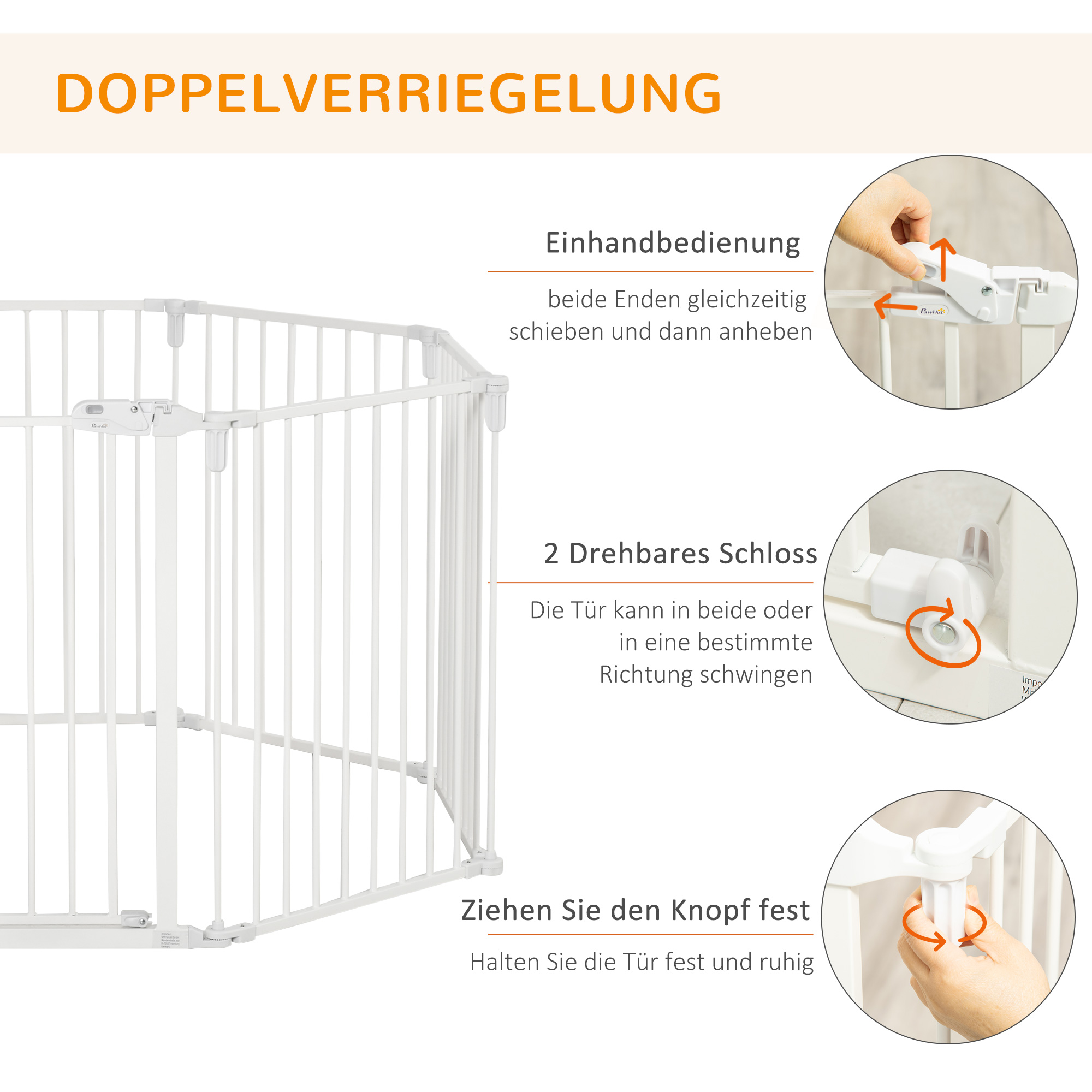 Welpenauslauf Freigehege für Hund Schutzgitter mit Tür Kaminschutzgitter flexible klappbar 8 Paneele je 60 x 76 cm Weiß