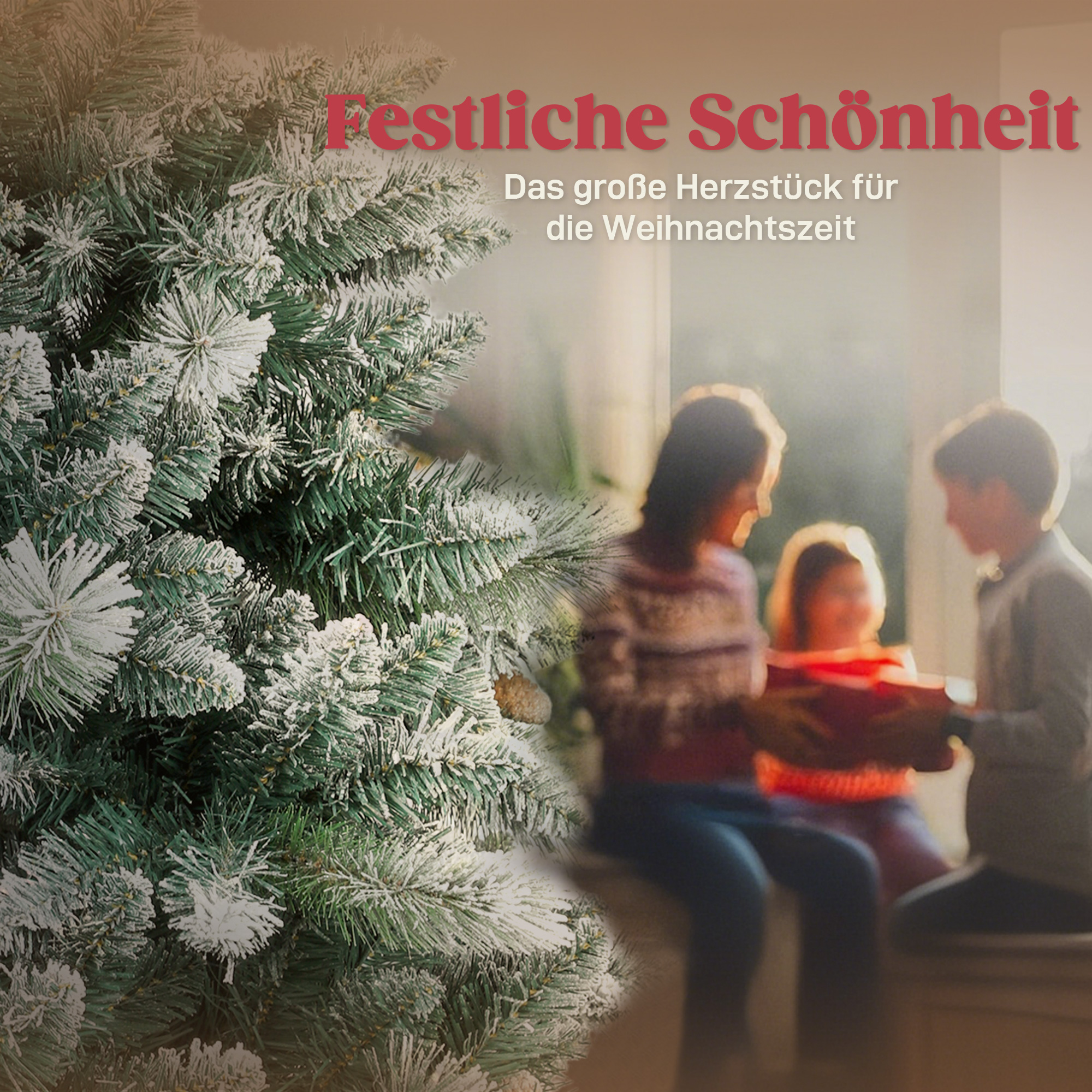 Künstlicher Weihnachtsbaum 180 cm künstlich Tannenbaum mit Schnee, 1000 Spitzen 34 Tannenzapfen Breite Basis
