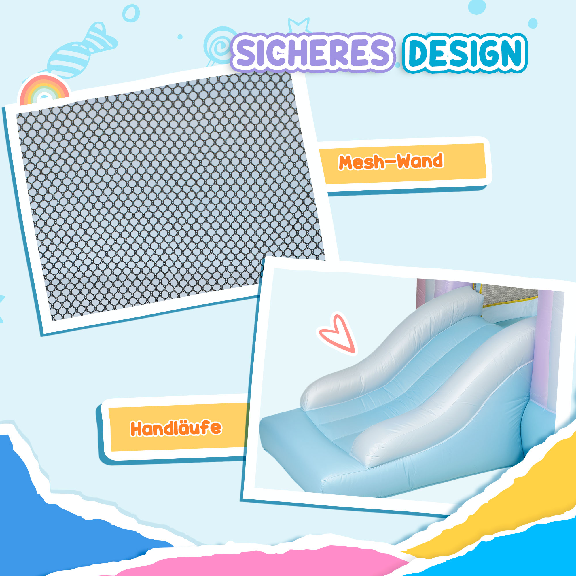 Hüpfburg, Bällebad, 2 Rutschen, Oxford-Gewebe, UV-beständig, Gebläse, Bunt