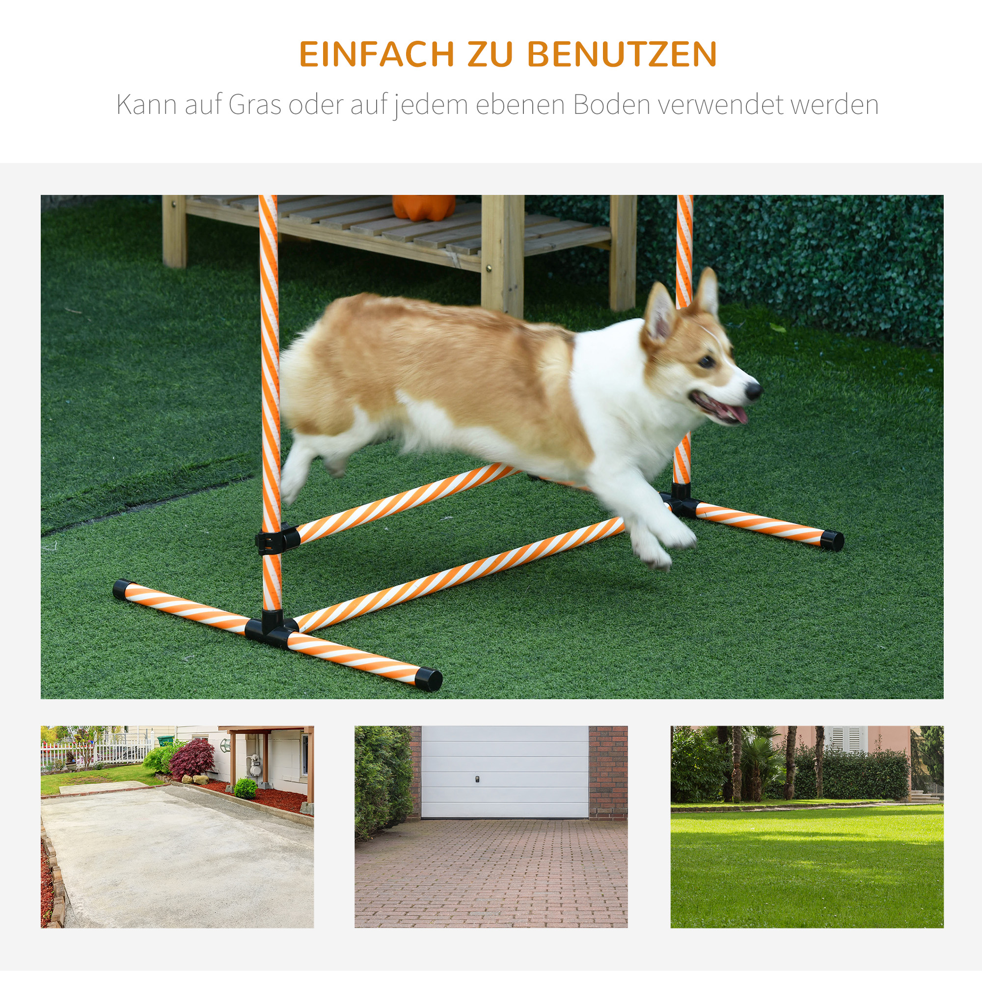 Agility Set Hunde, 6tlg. Agility-Ausrüstungs-Set mit Flechtstangen, Pfeife, Hundetraining Zubehör mit Tragetasche, für Park, Garten, Orange