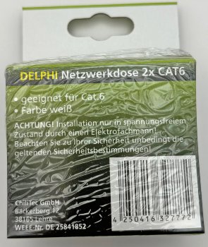 DELPHI Netzwerk-Dose 2x CAT6, inkl. Rahmen, UP, weiß